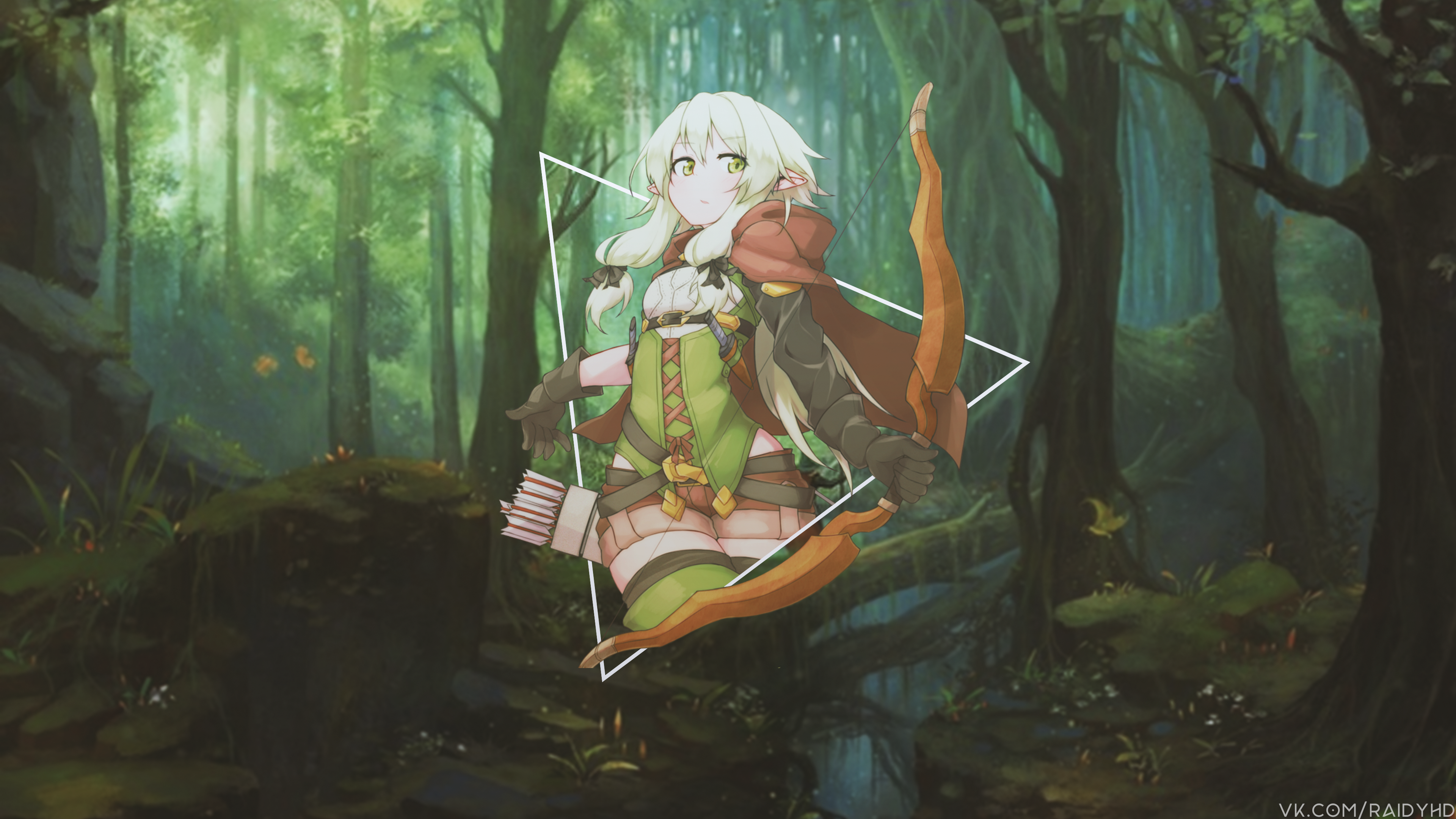 Anime 3840x2160 anime anime girls picture-in-picture forest archer triangle fantasy girl bow Goblin Slayer High Elf Archer (Goblin Slayer)