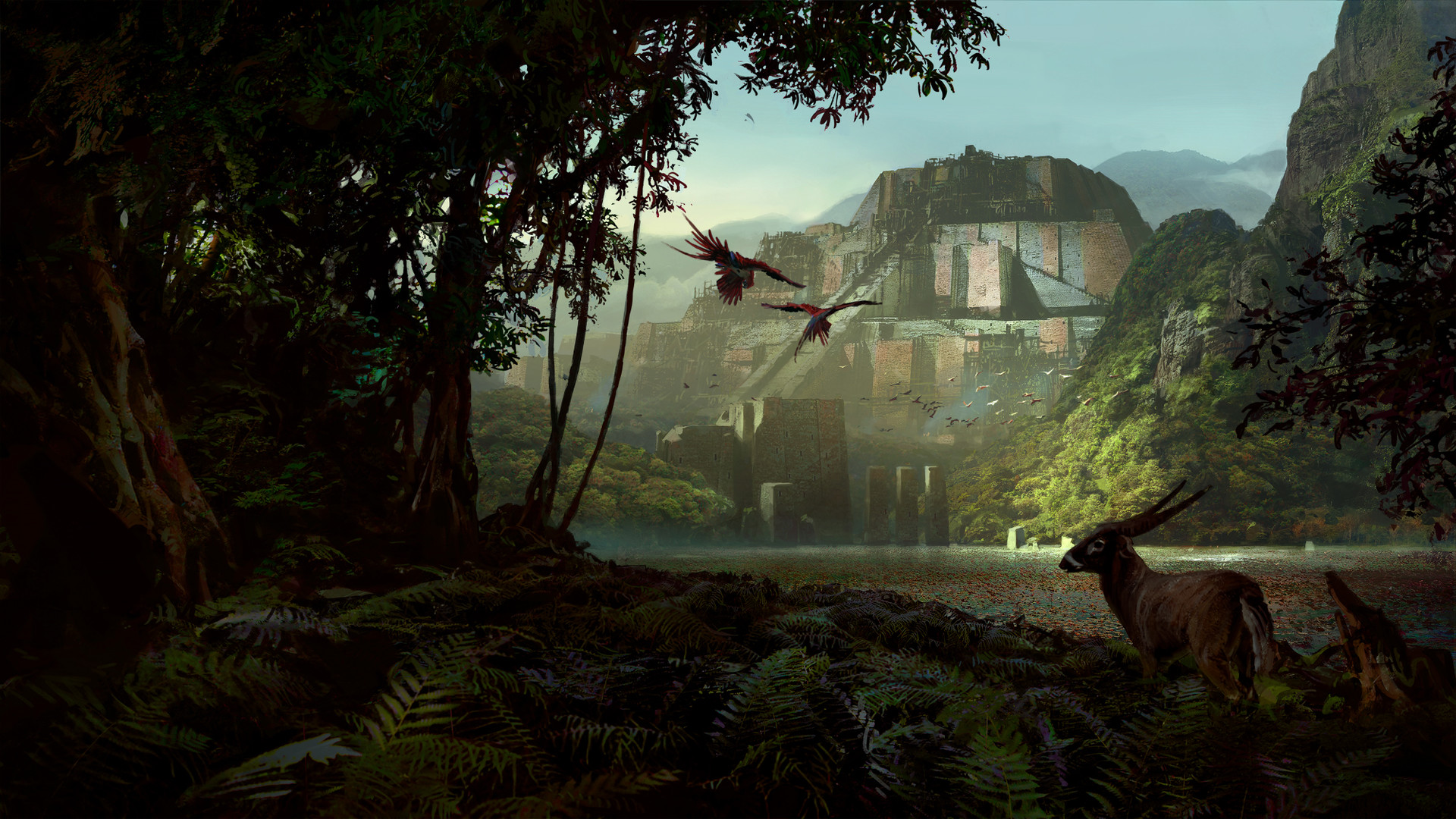 General 1920x1080 digital art artwork landscape Path of Exile video games forest birds animals