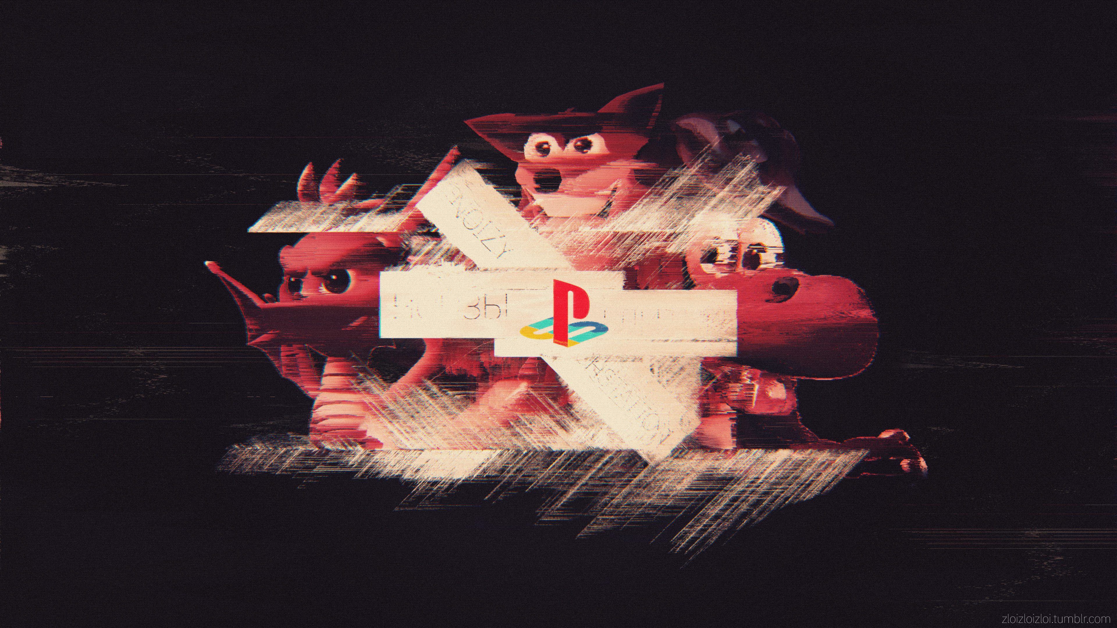 General 3840x2160 glitch art abstract digital art PlayStation video games red Crash Bandicoot Spyro Croc