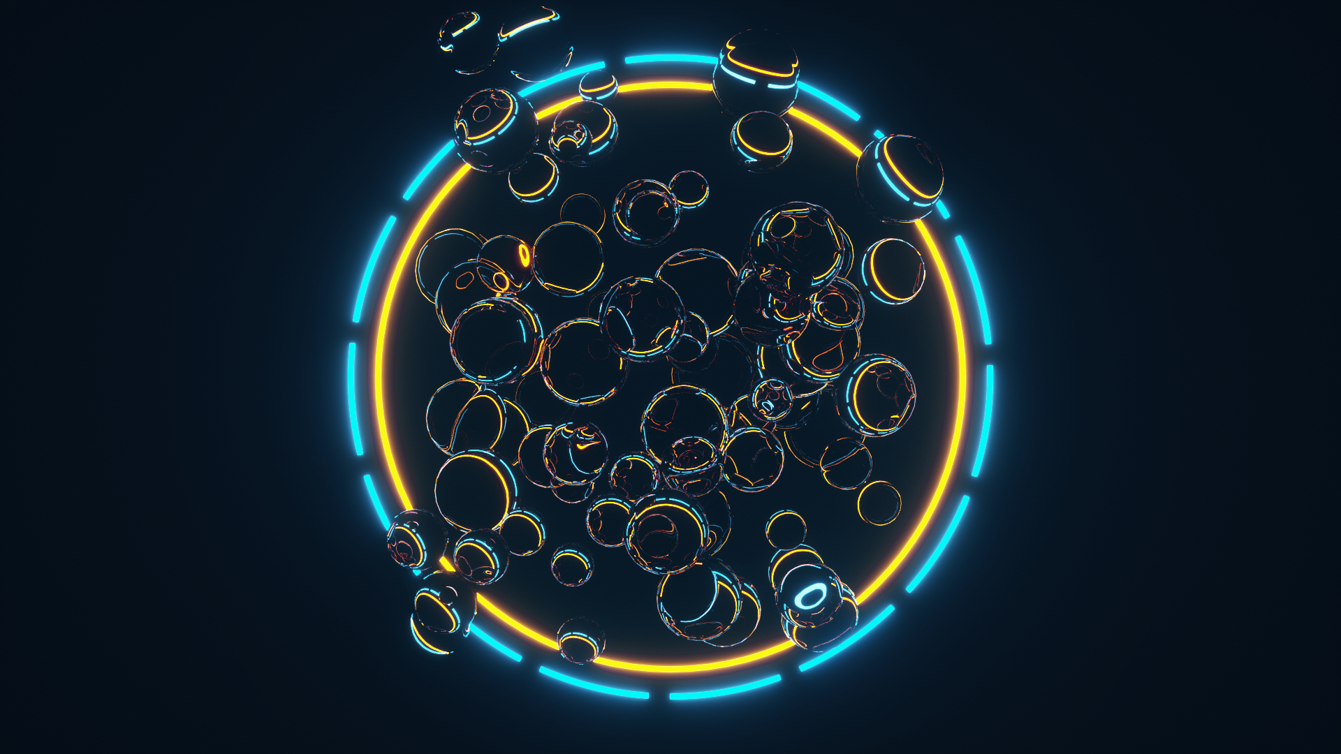 General 1920x1080 Cinema 4D abstract CGI OctaneRender by OTOY cyan yellow circle bubbles