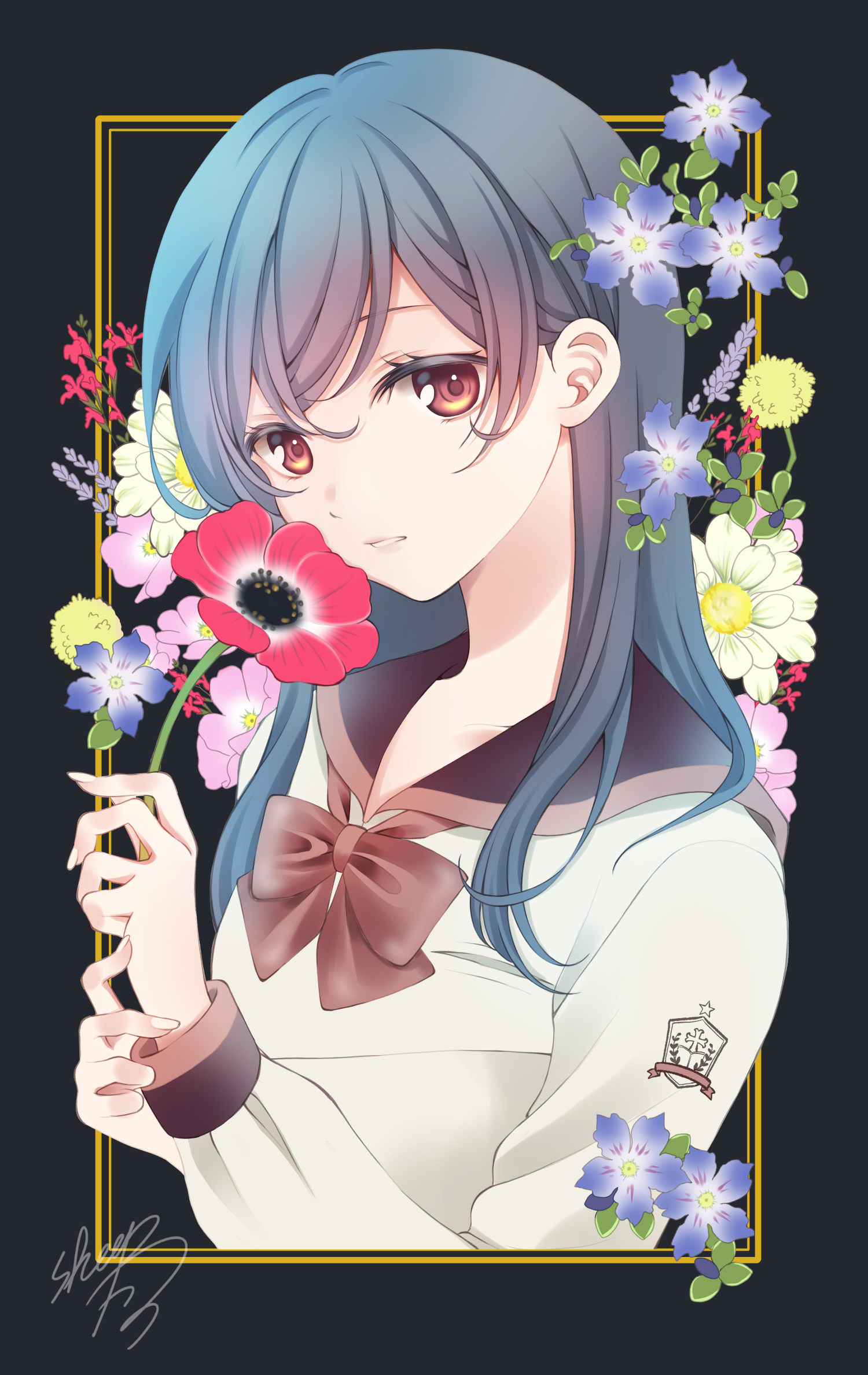 Anime 1500x2377 anime anime girls digital art artwork 2D portrait display Sheepd school uniform flowers