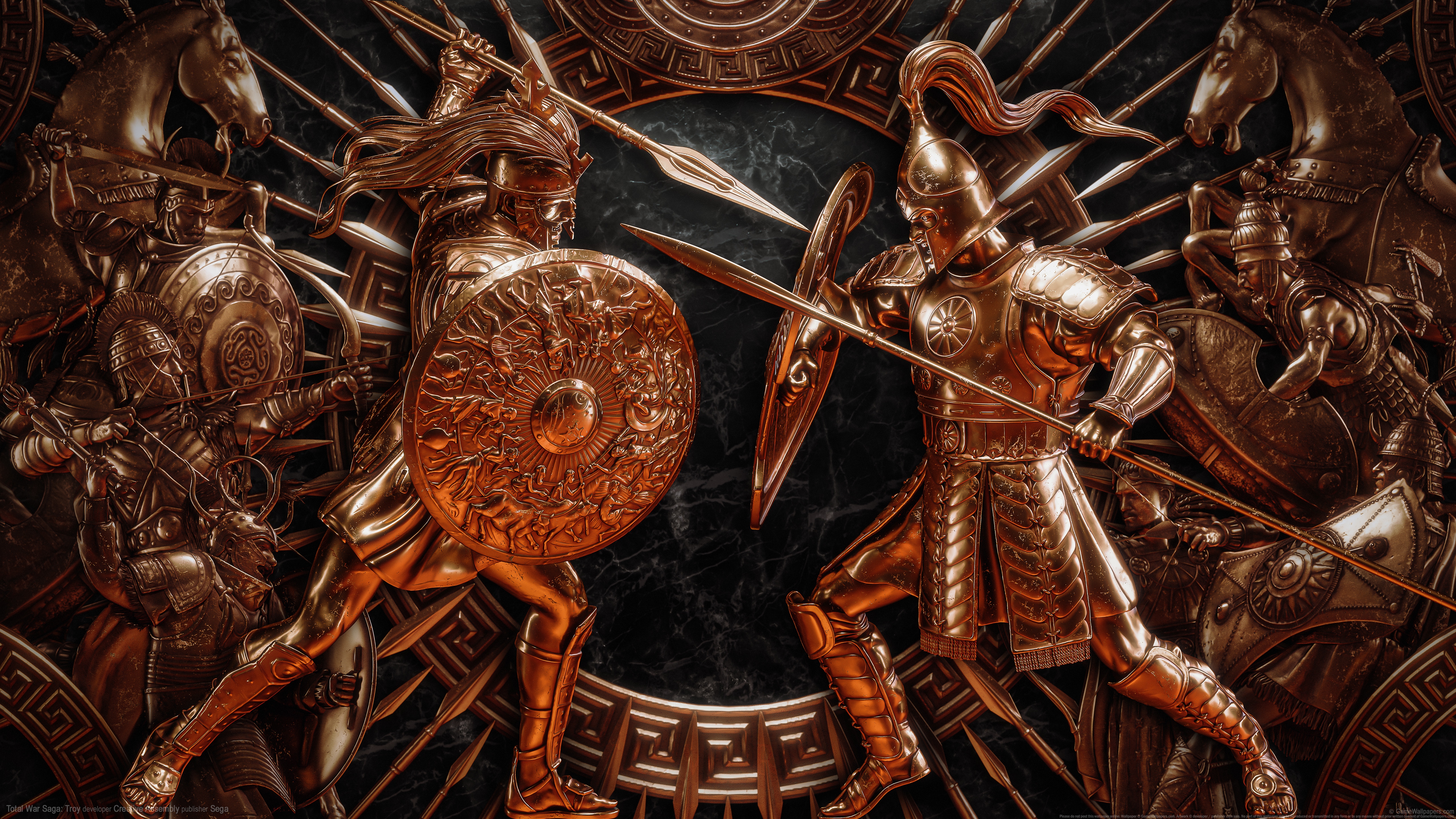 General 5120x2880 Total War Saga: TROY video games ancient greece digital art video game art shield spear Spartans horse bow billelis