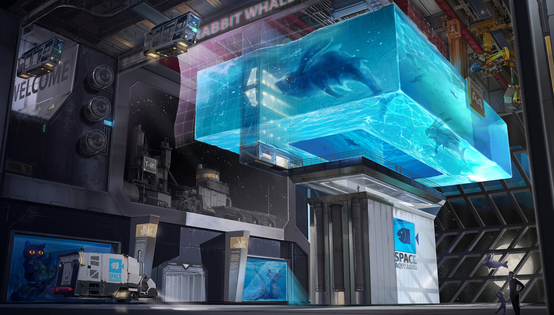 General 1920x1093 artwork fantasy art digital art futuristic aquarium blue cyan