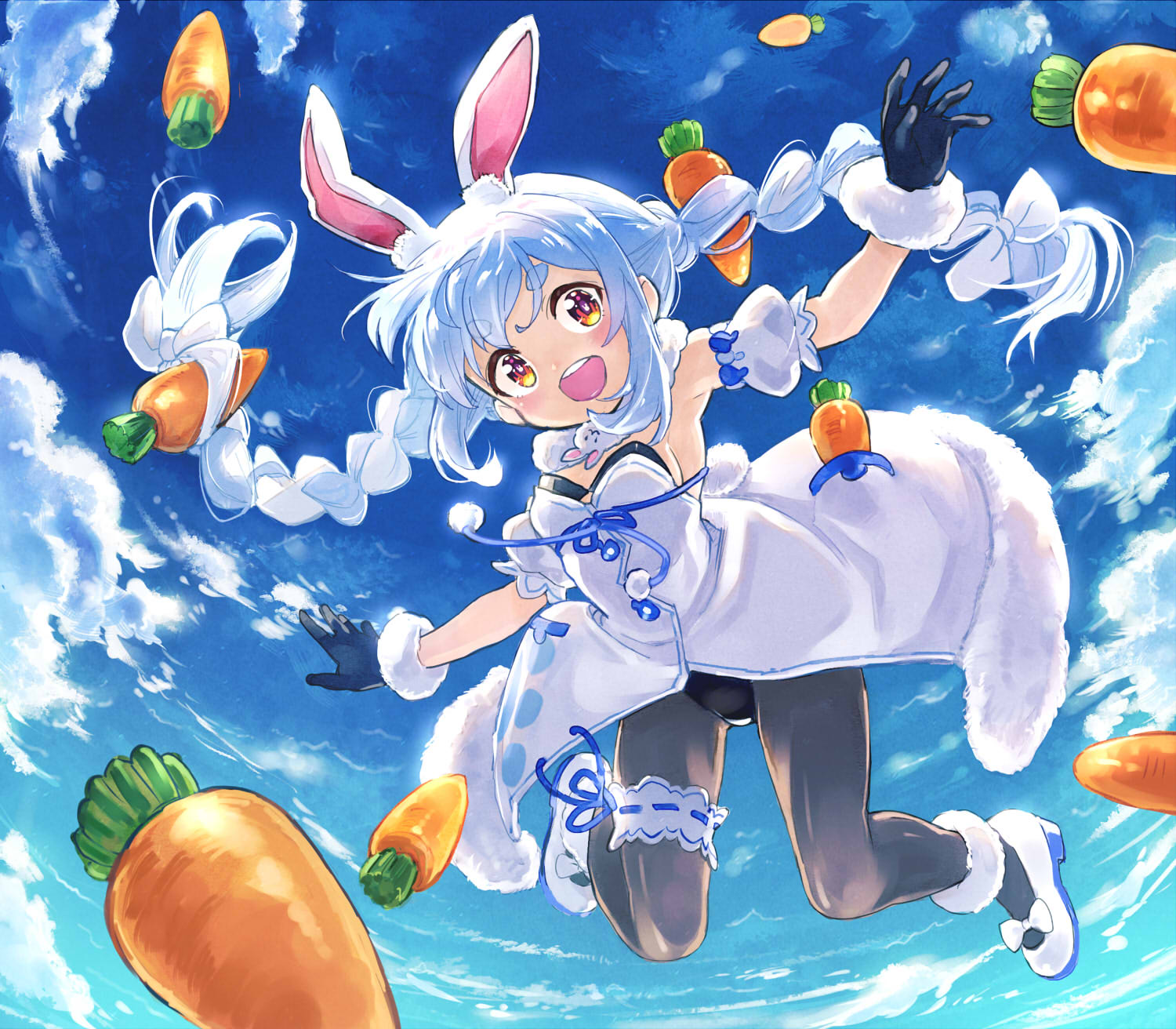 Anime 1500x1312 anime anime girls digital art artwork 2D portrait Virtual Youtuber Usada Pekora carrots bunny ears blue hair animal ears twintails braids pantyhose loli Sakino Shingetsu
