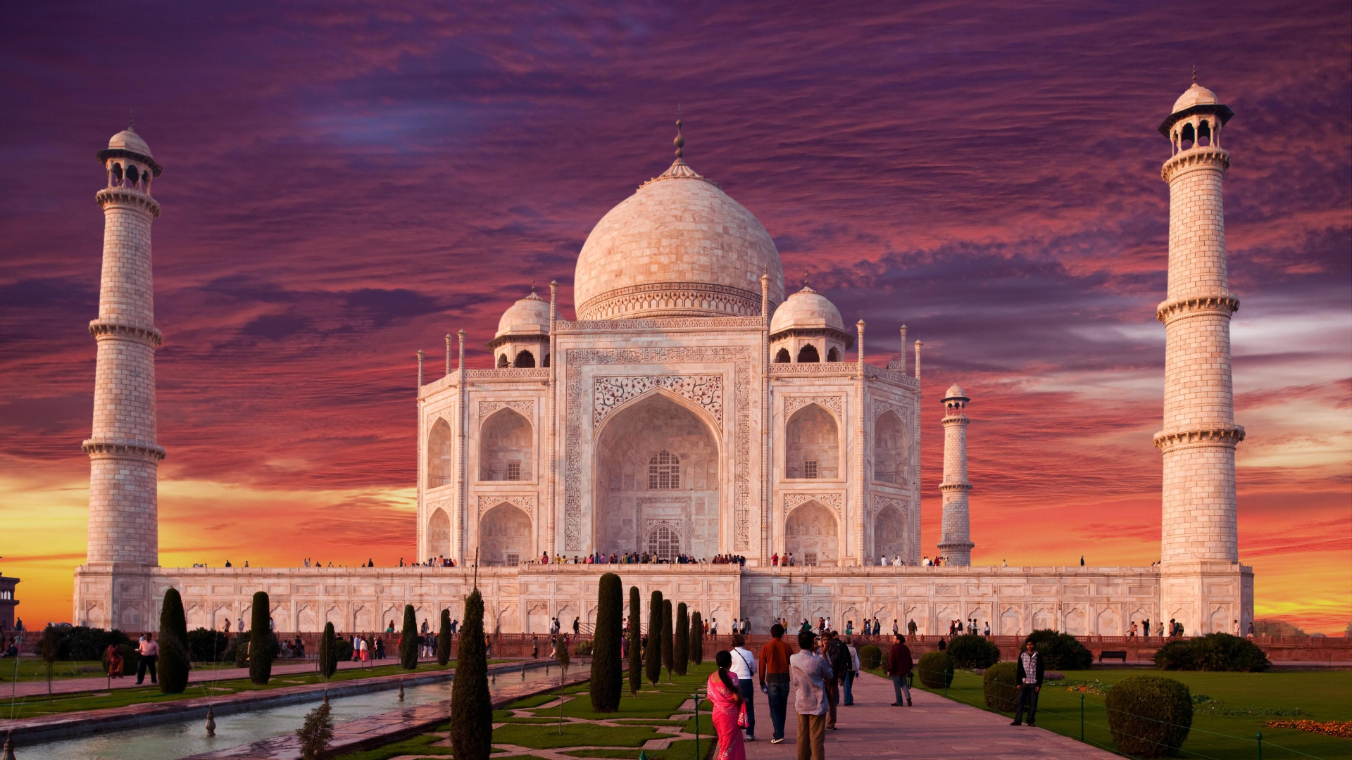 General 1920x1080 landscape clouds sky sunset trees tourist architecture World Heritage Site ancient Taj Mahal India