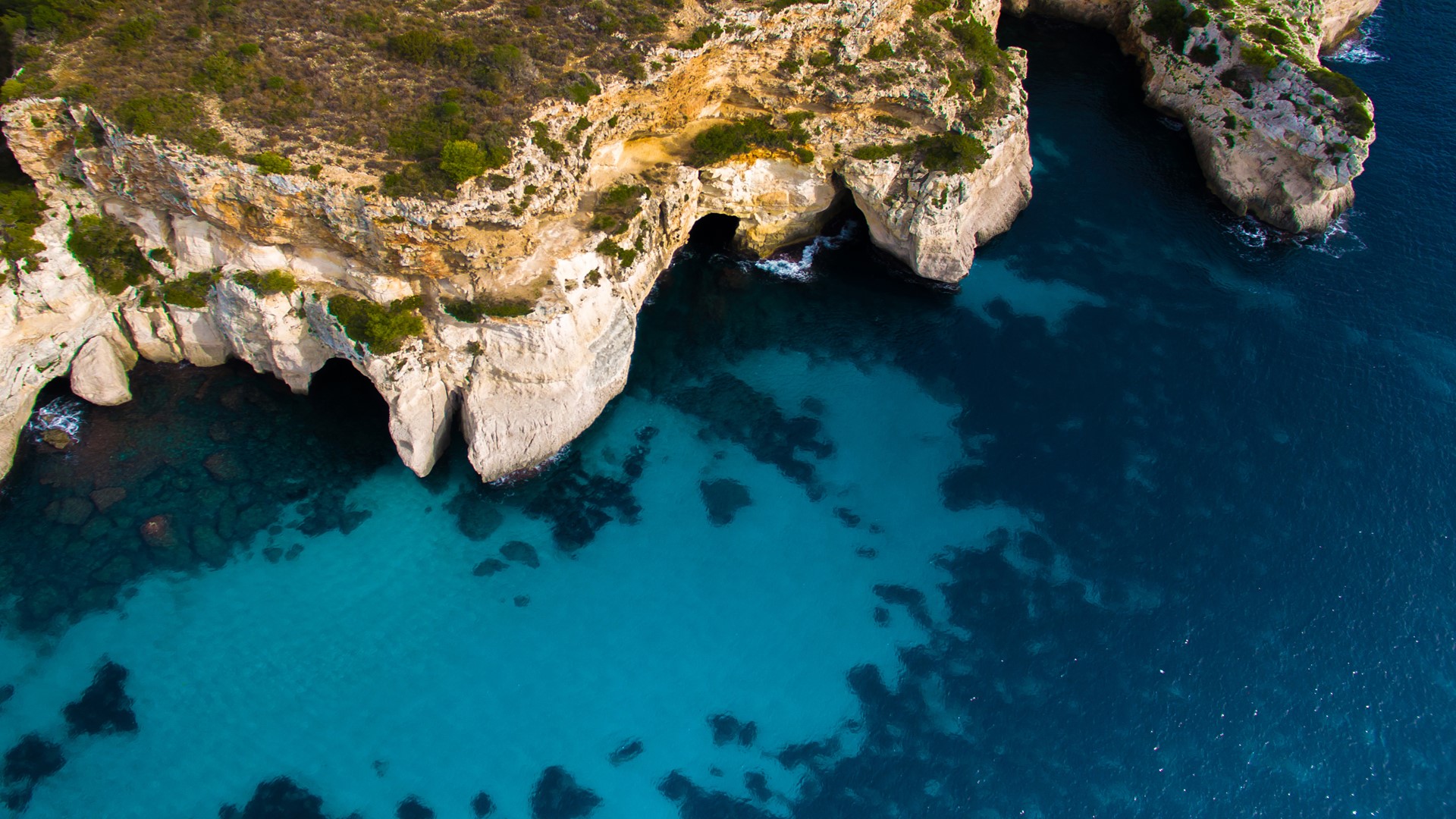 General 1920x1080 rocks water plants clear water shoreline limestone Balearic Islands island Spain cliff