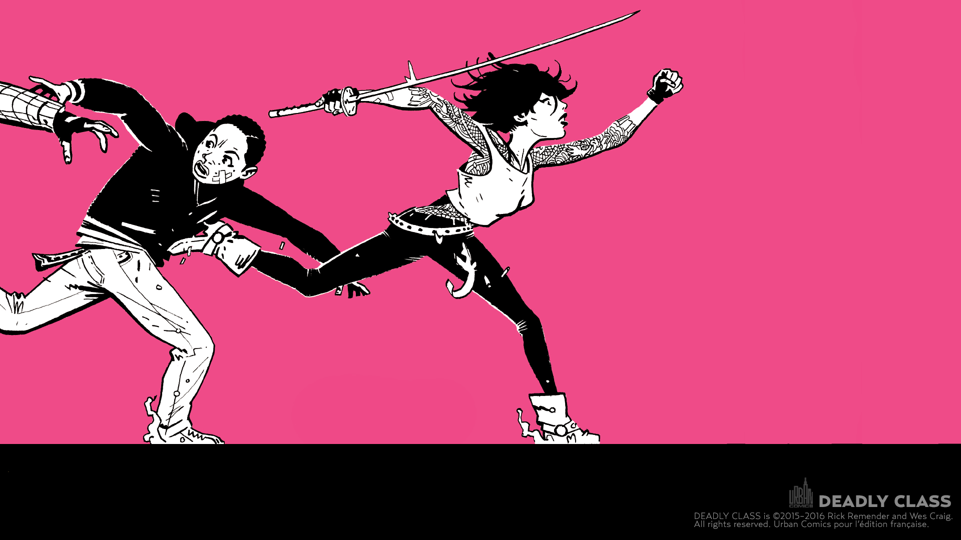 General 1920x1080 Deadly Class comic art sword katana pink background pink