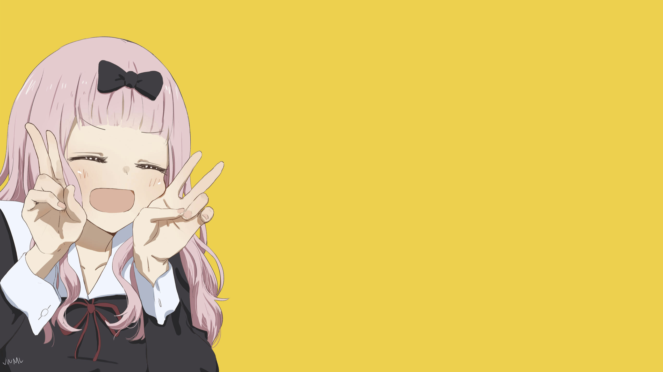 Anime 2560x1440 anime anime girls Kaguya-Sama: Love is War Chika Fujiwara simple background pink hair