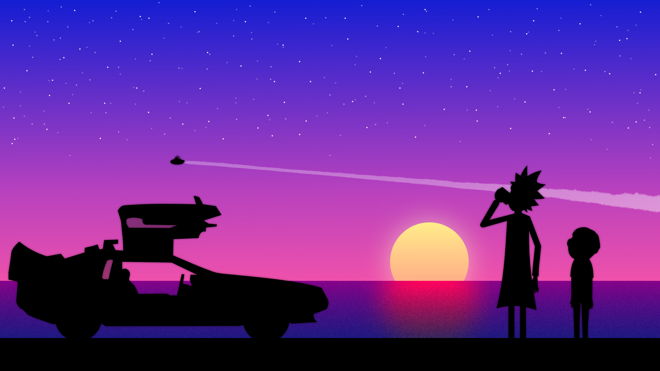 General 2560x1440 Rick and Morty car DeLorean Time Machine sunset silhouette