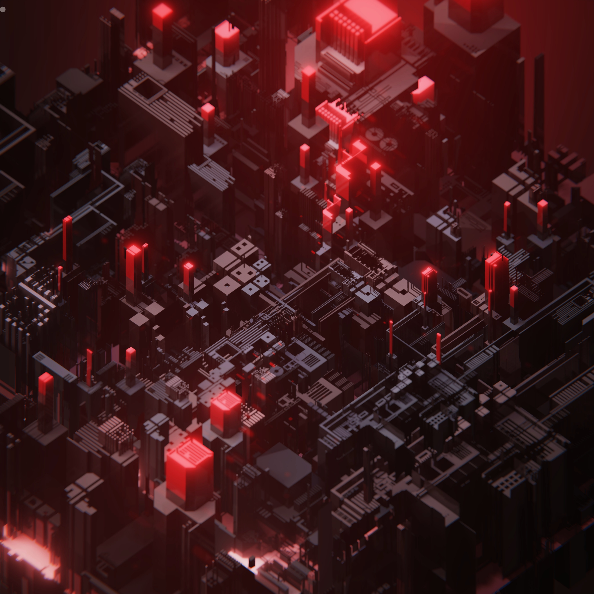 General 2048x2048 digital art red black city cube CGI