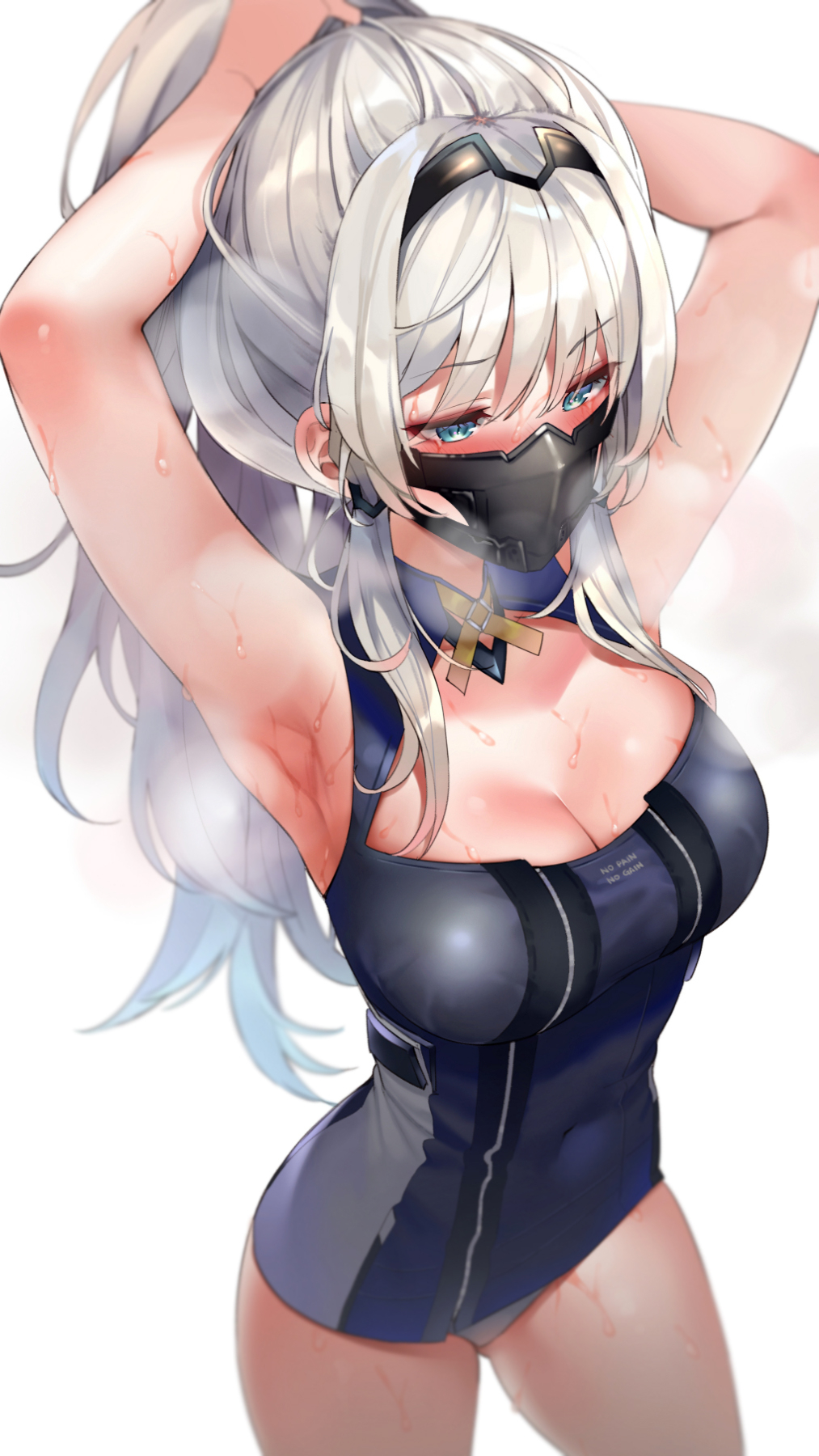 Anime 1013x1800 anime girls anime Girls Frontline mask cleavage big boobs simple background AN-94 (Girls' Frontline)