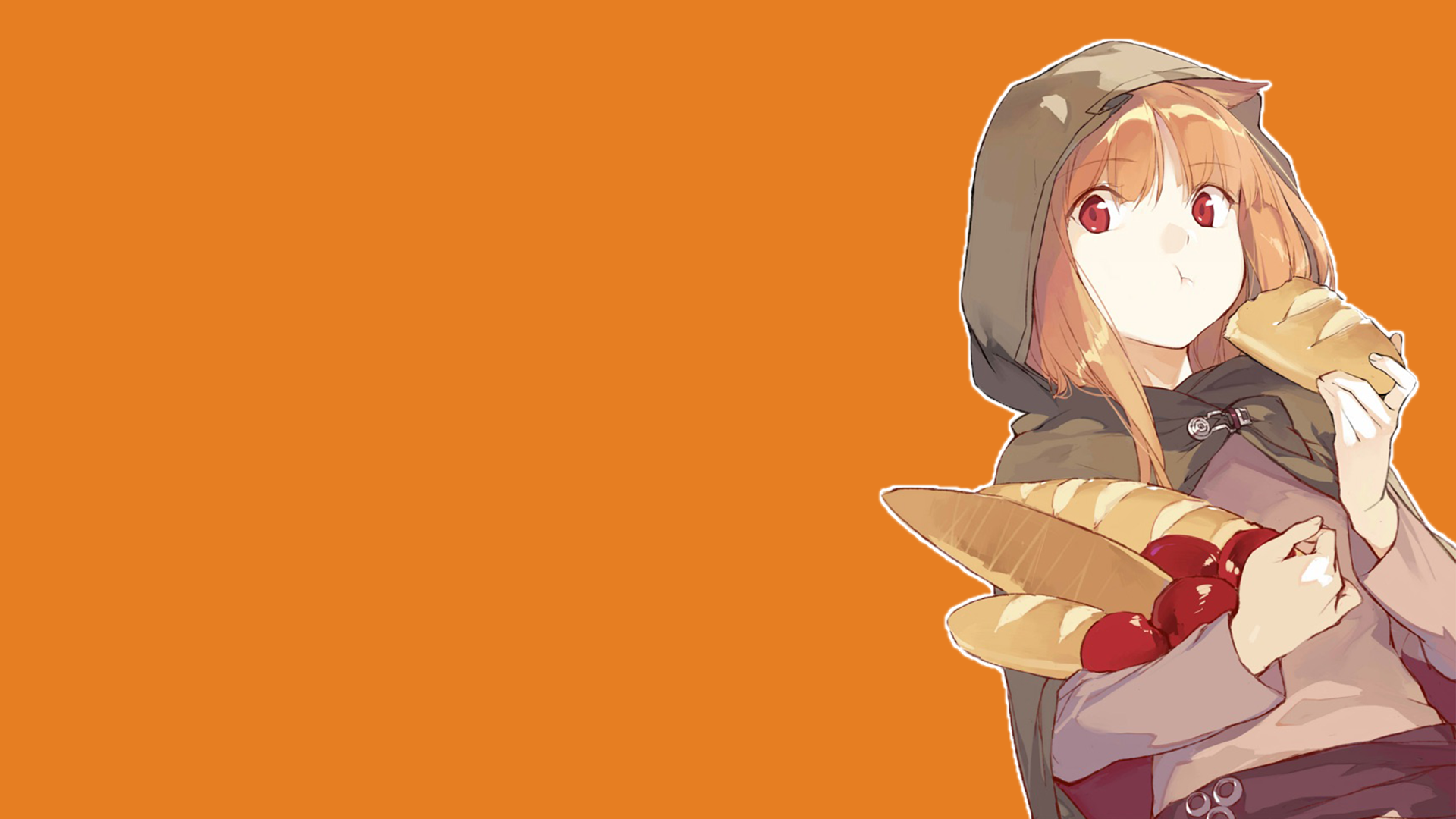 Anime 1920x1080 Holo (Spice and Wolf) Spice and Wolf simple background looking at viewer wolf ears wolf girls