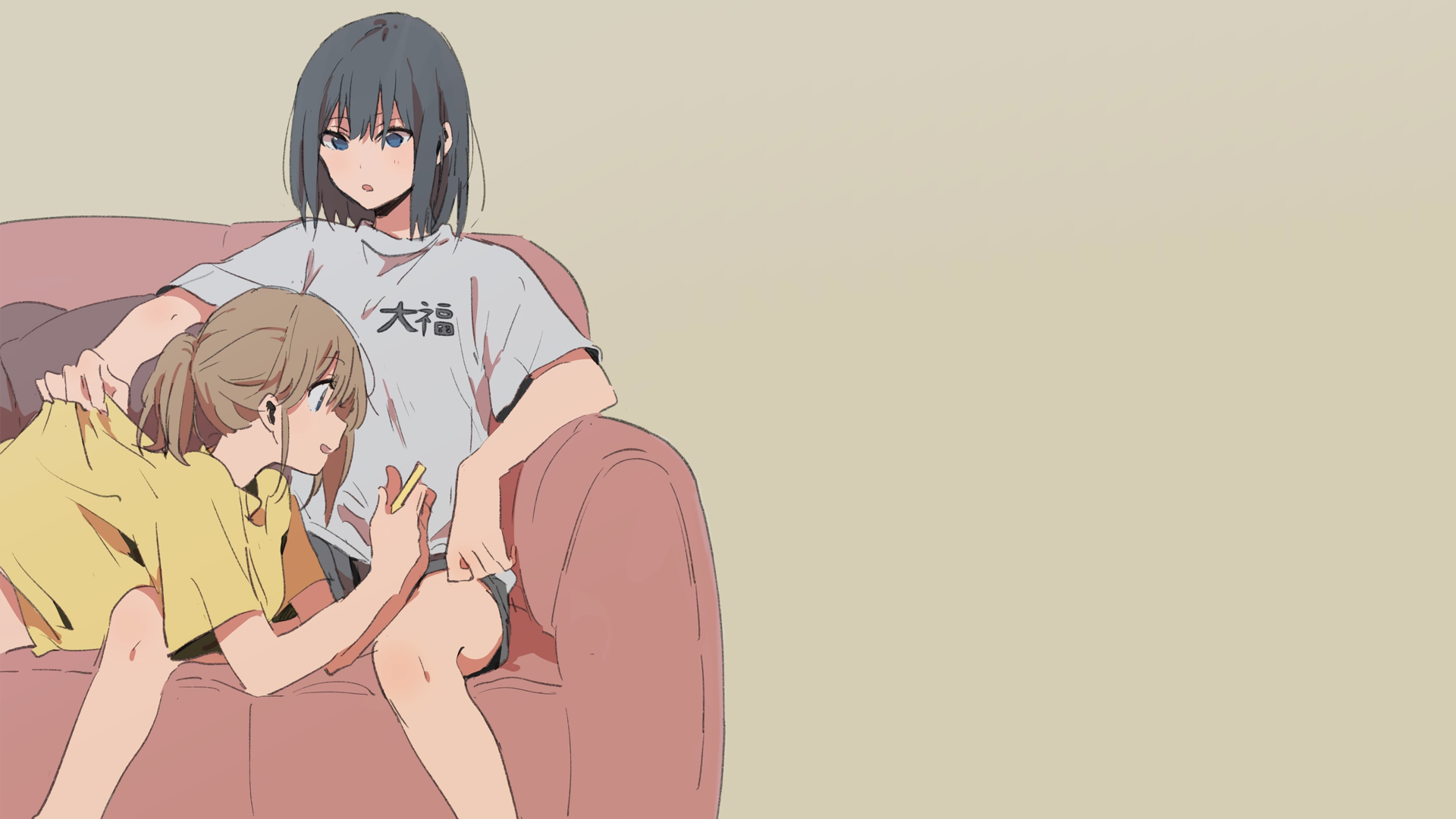 Anime 1920x1080 anime manga anime girls minimalism simple background schoolgirl couch Chill Out