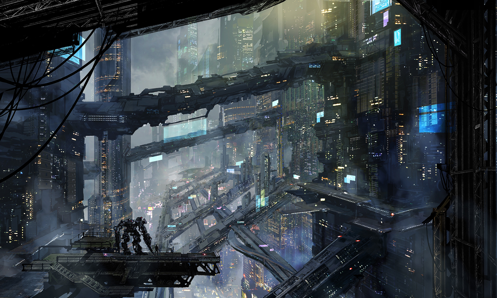 General 1700x1022 digital art artwork landscape cityscape futuristic science fiction cyberpunk metropolis  technology robot urban city