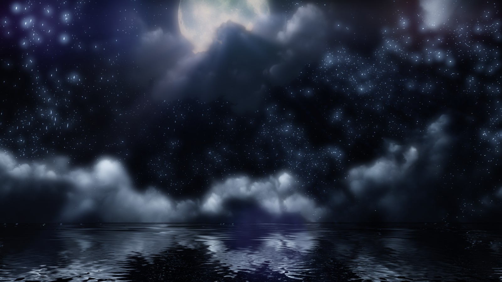 General 1600x900 clouds water Moon stars
