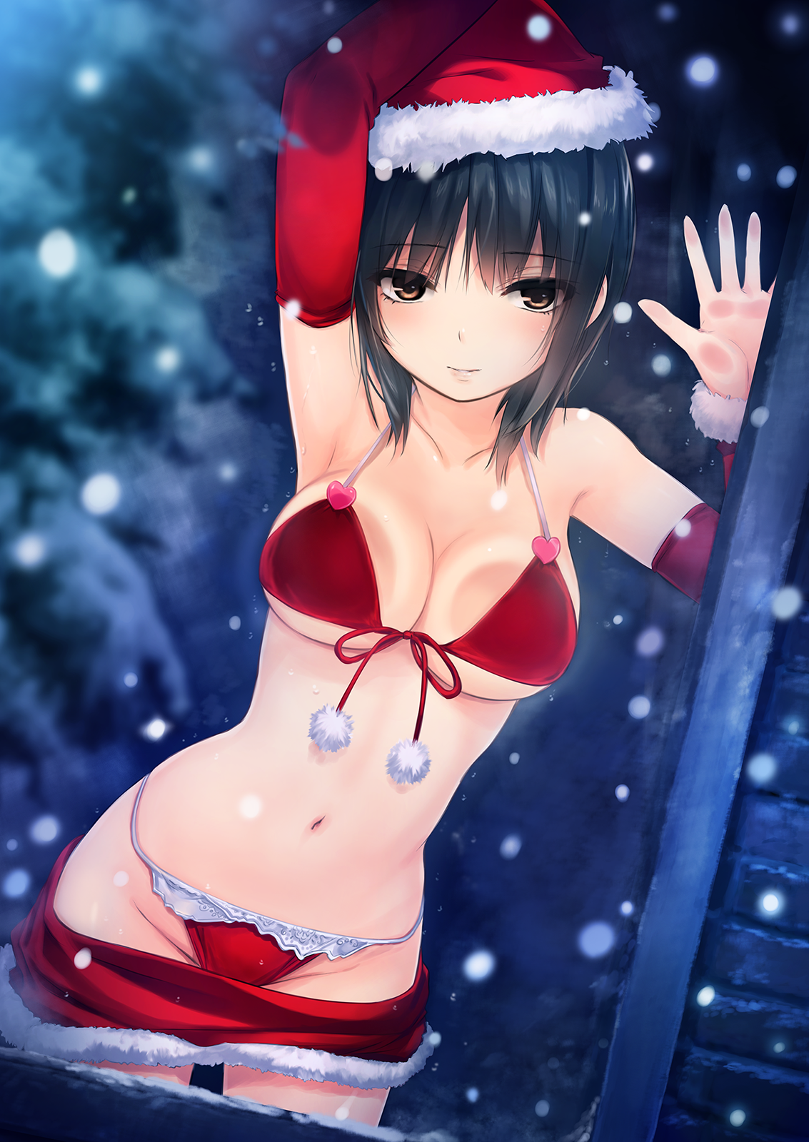 Anime 1133x1600 dark hair short hair bikini panties Santa costume Coffee-Kizoku