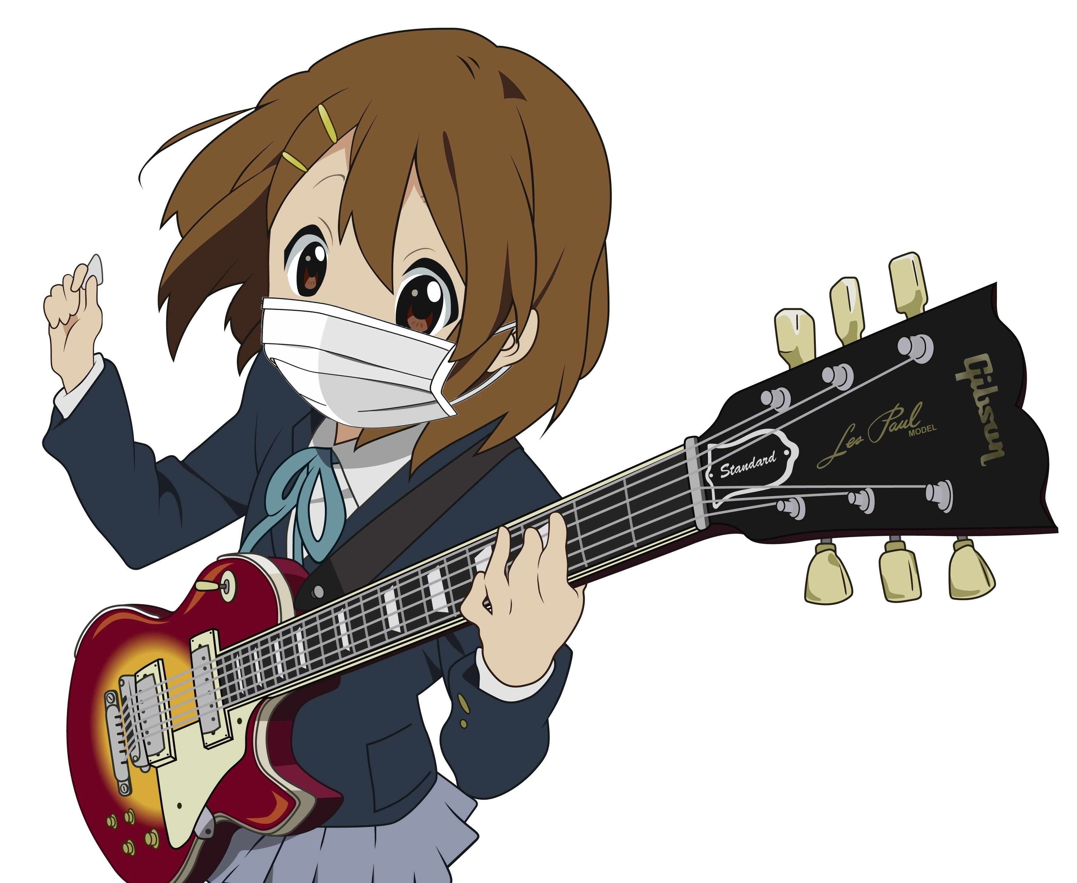 Anime 3538x2902 anime anime girls pale school uniform guitar K-ON! Hirasawa Yui fan art electric guitar Gibson plectrum