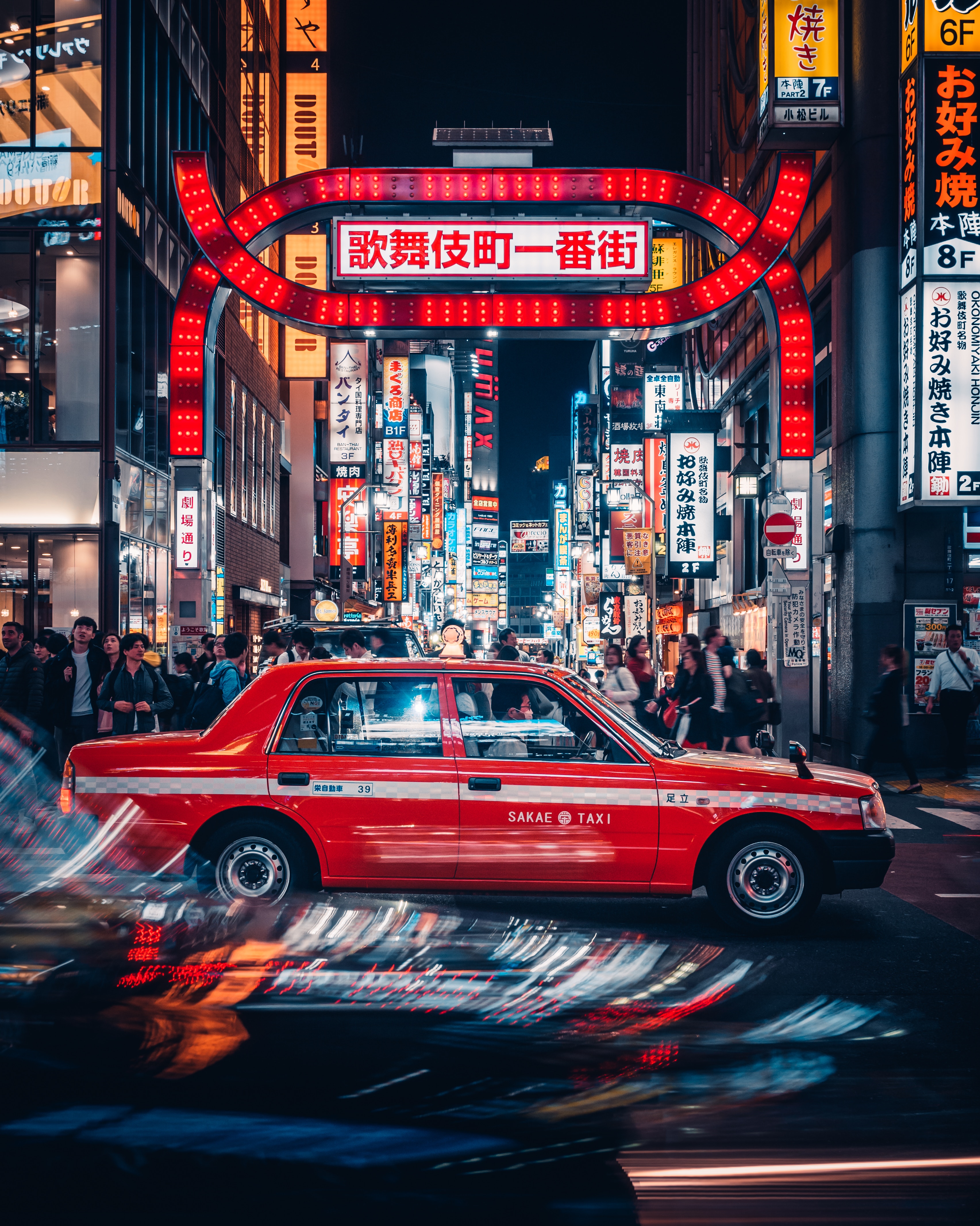 People 3411x4264 Simon Zhu Tokyo urban taxi neon cityscape car vehicle red cars people Asia