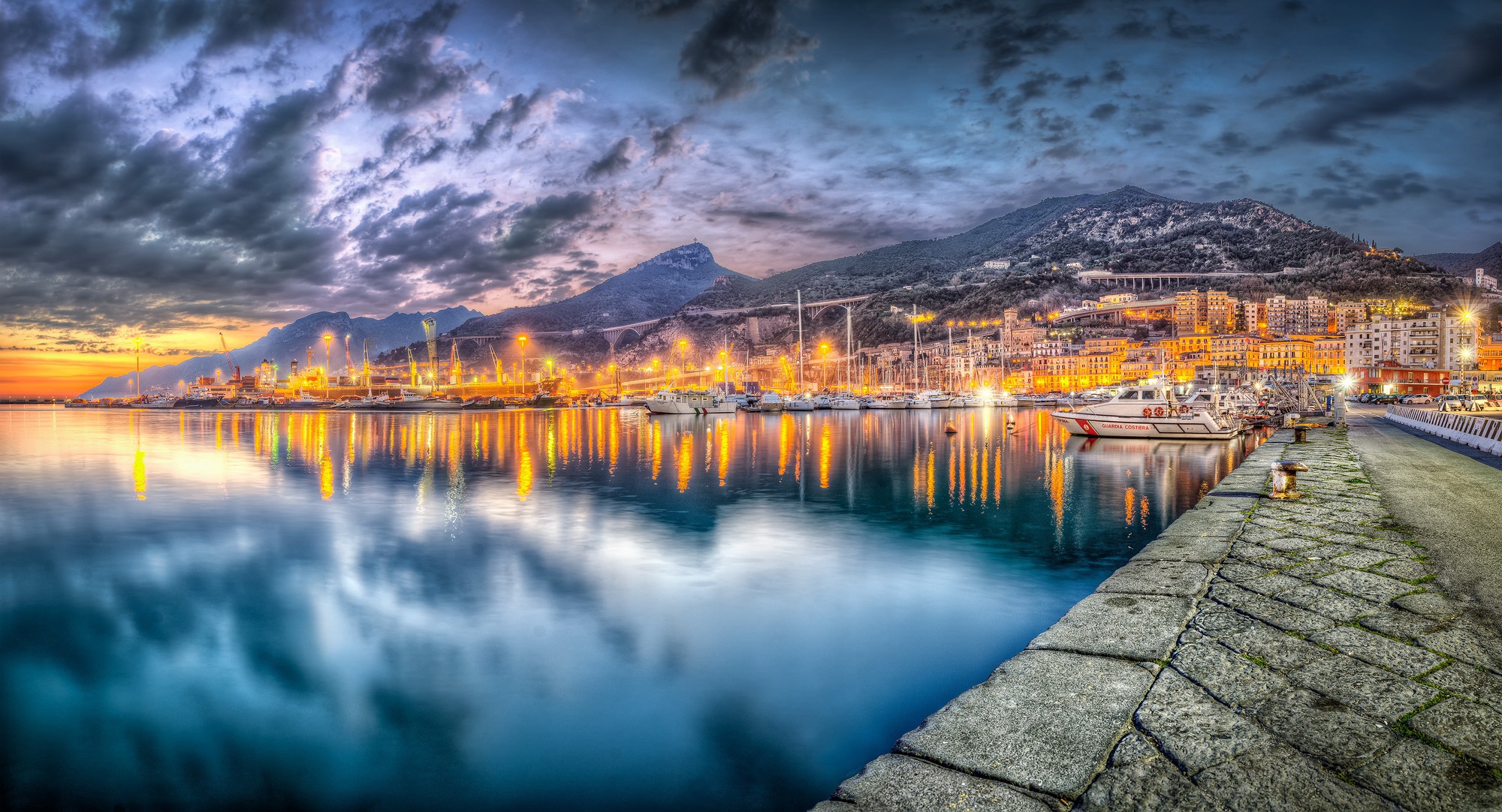 General 2000x1082 sky water cityscape lights Salerno Italy HDR