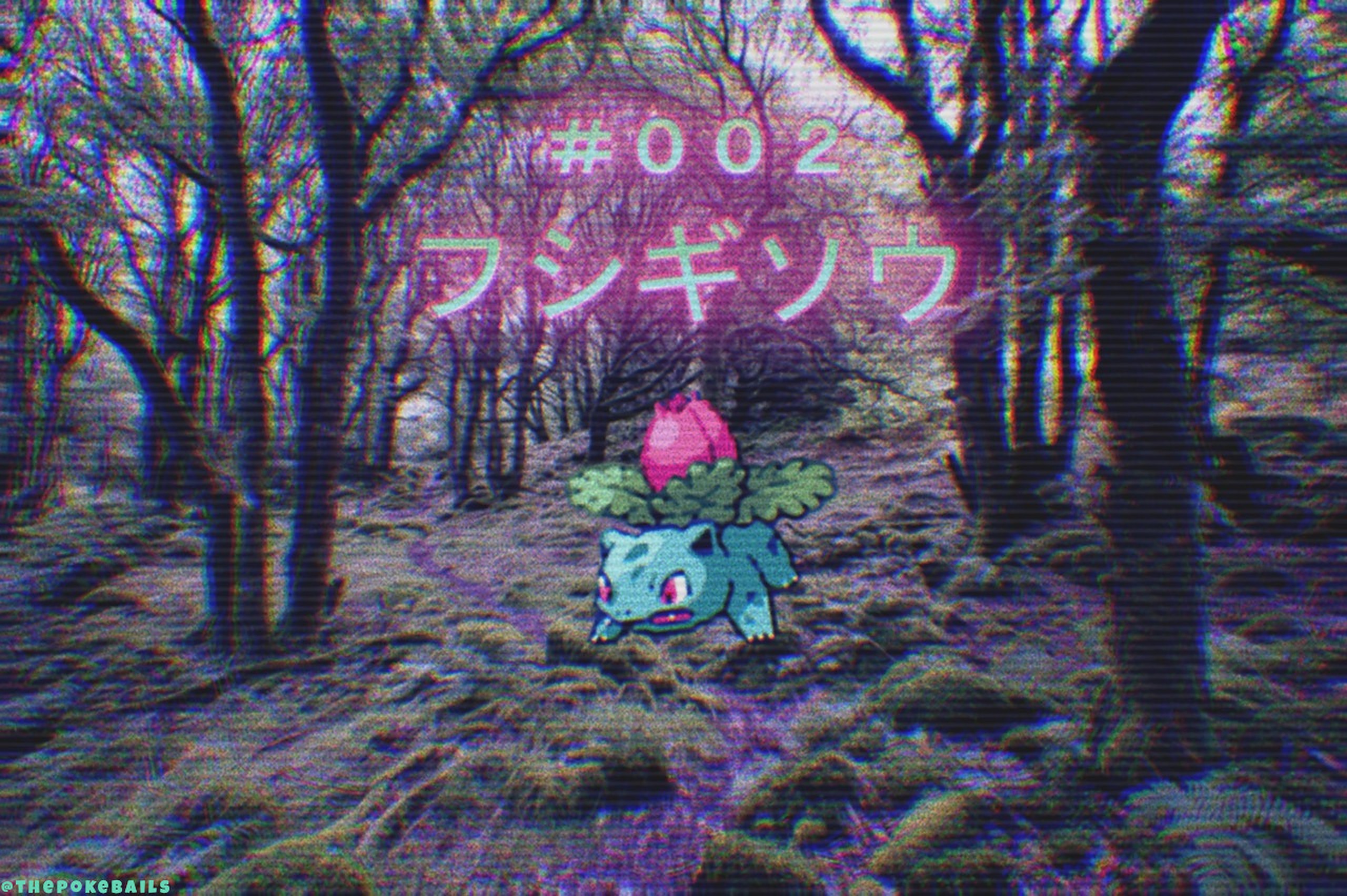 Anime 2560x1704 Pokémon Ivysaur vaporwave forest nature Japanese trees plants landscape Nintendo