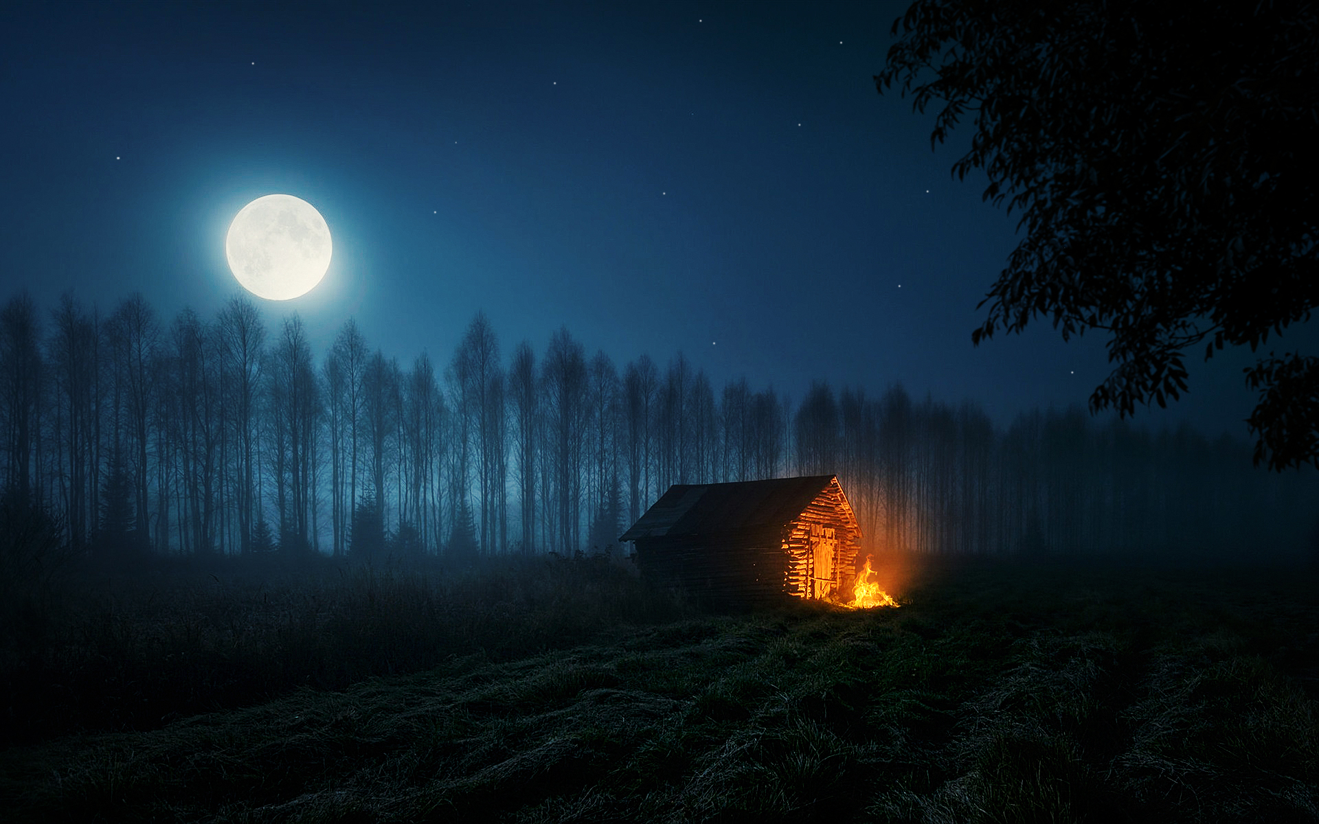 General 1920x1200 moon phases stars nature sky night trees moonlight cabin fire full moon low light