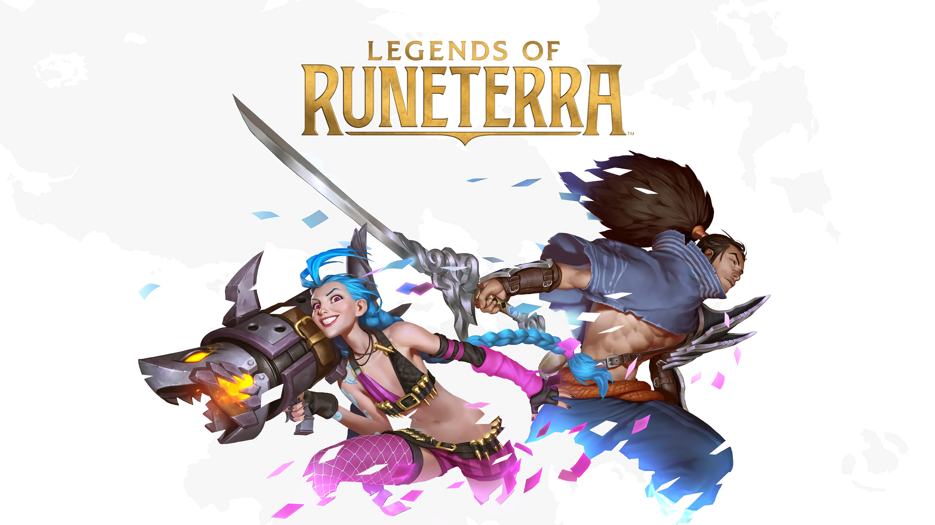 General 3840x2160 Legends of Runeterra League of Legends Jinx (League of Legends) Yasuo (League of Legends) white background video games Riot Games video game characters