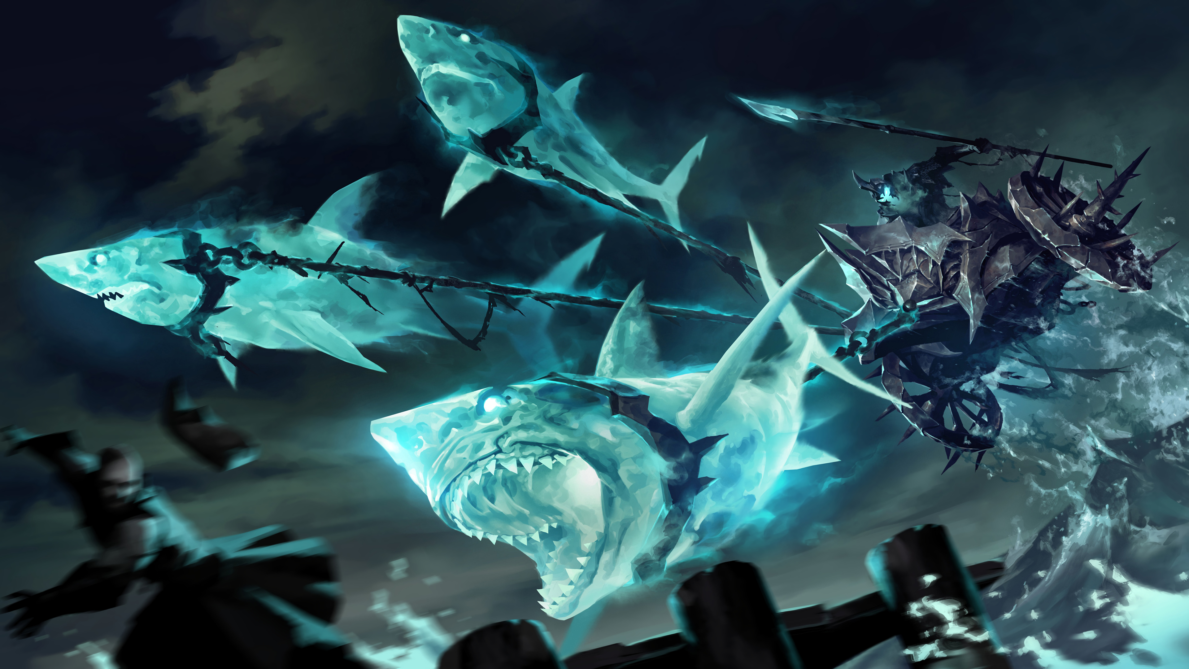 General 3840x2160 Legends of Runeterra League of Legends PC gaming fantasy art cyan shark