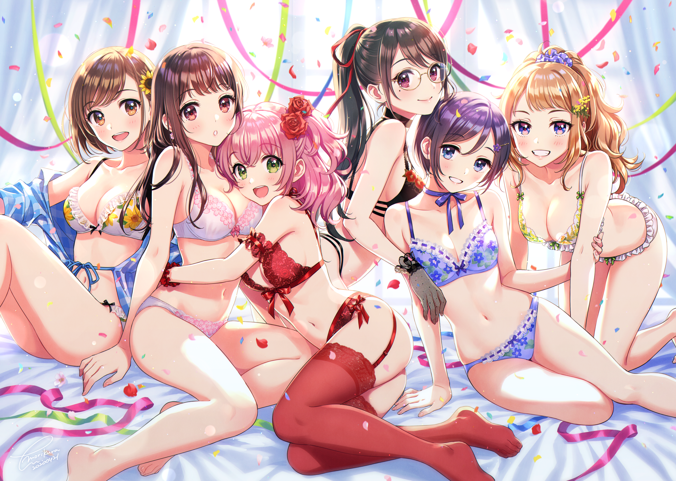 Anime 2348x1670 anime anime girls digital art artwork 2D portrait Morikura En group of women underwear cleavage looking at viewer