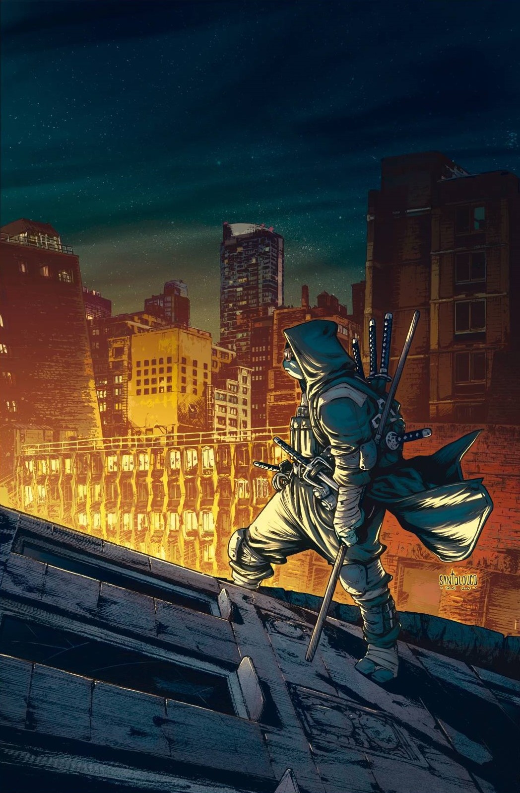 General 1048x1597 Teenage Mutant Ninja Turtles Santolouco rooftops city night warrior artwork comics
