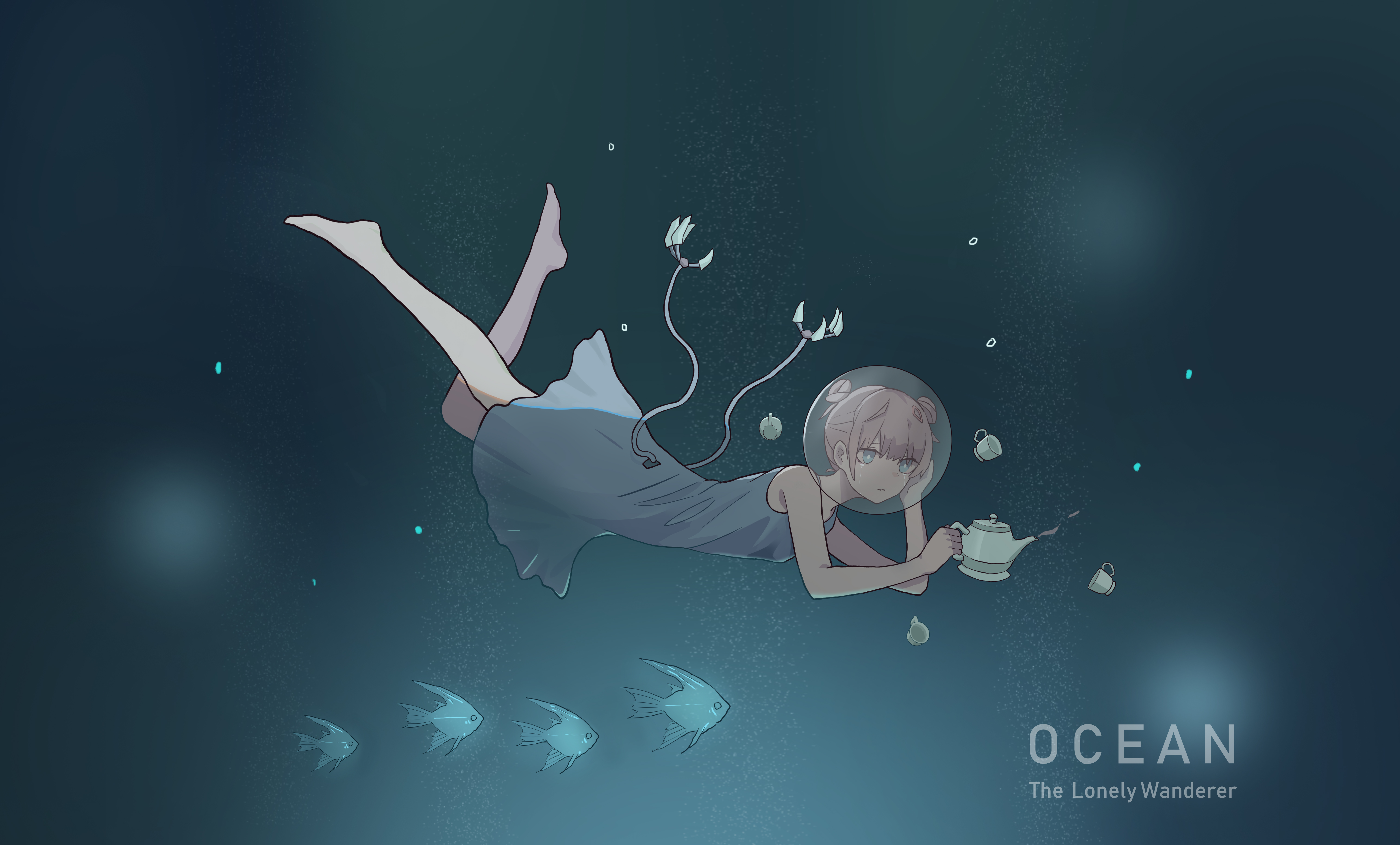 Anime 6050x3652 teapot underwater anime