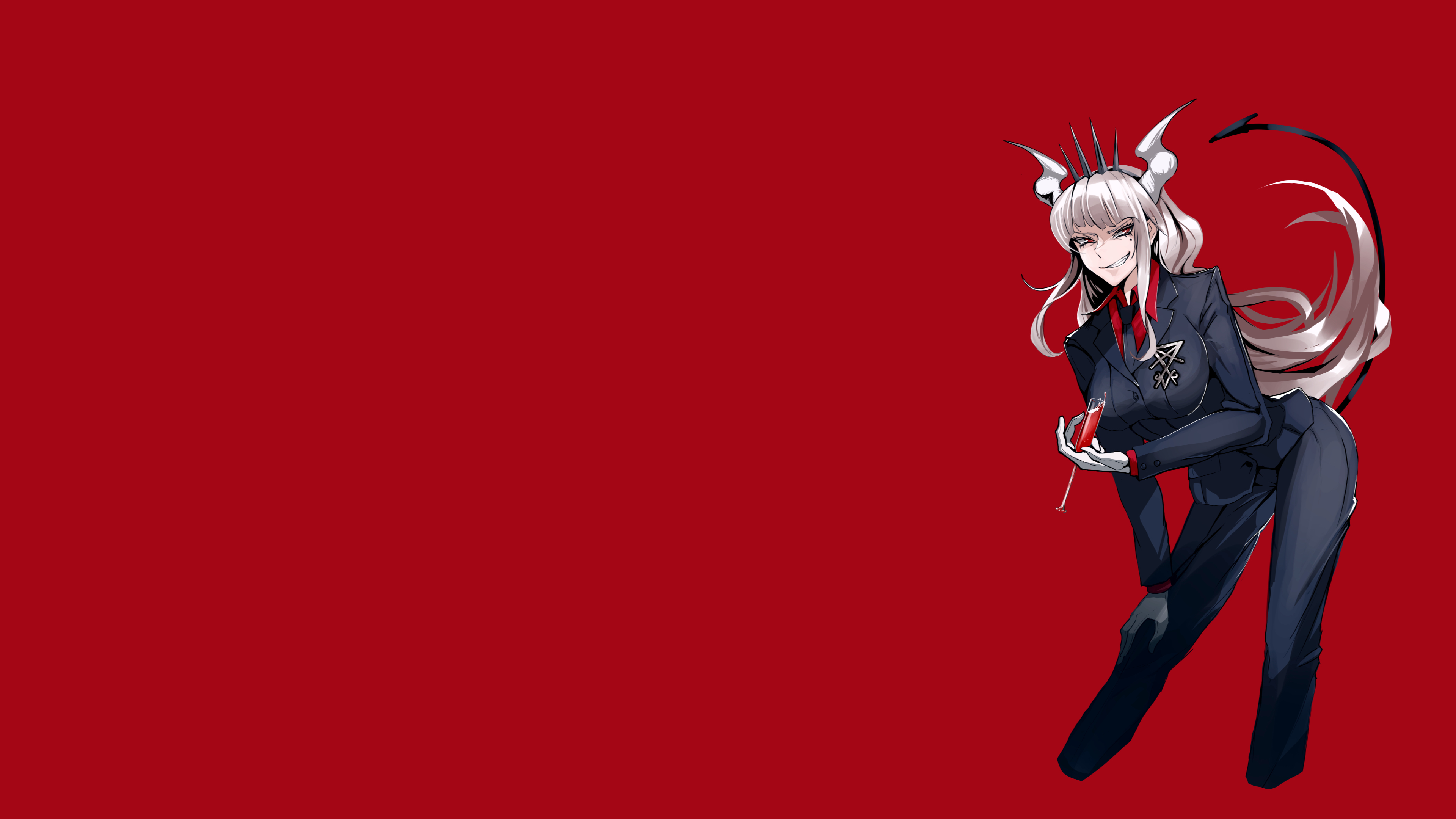 Anime 3840x2160 Helltaker Lucifer (Helltaker) red background demon girls horns tail anime anime girls red