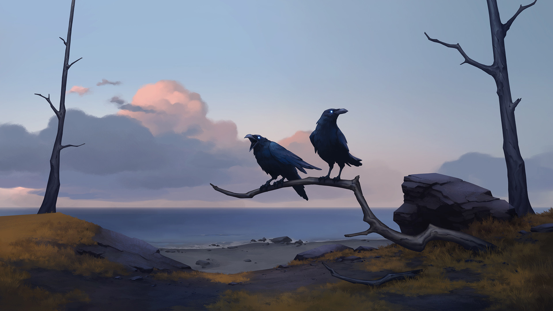 General 1920x1080 artwork drawing fantasy art digital art Northgard (game) raven crow