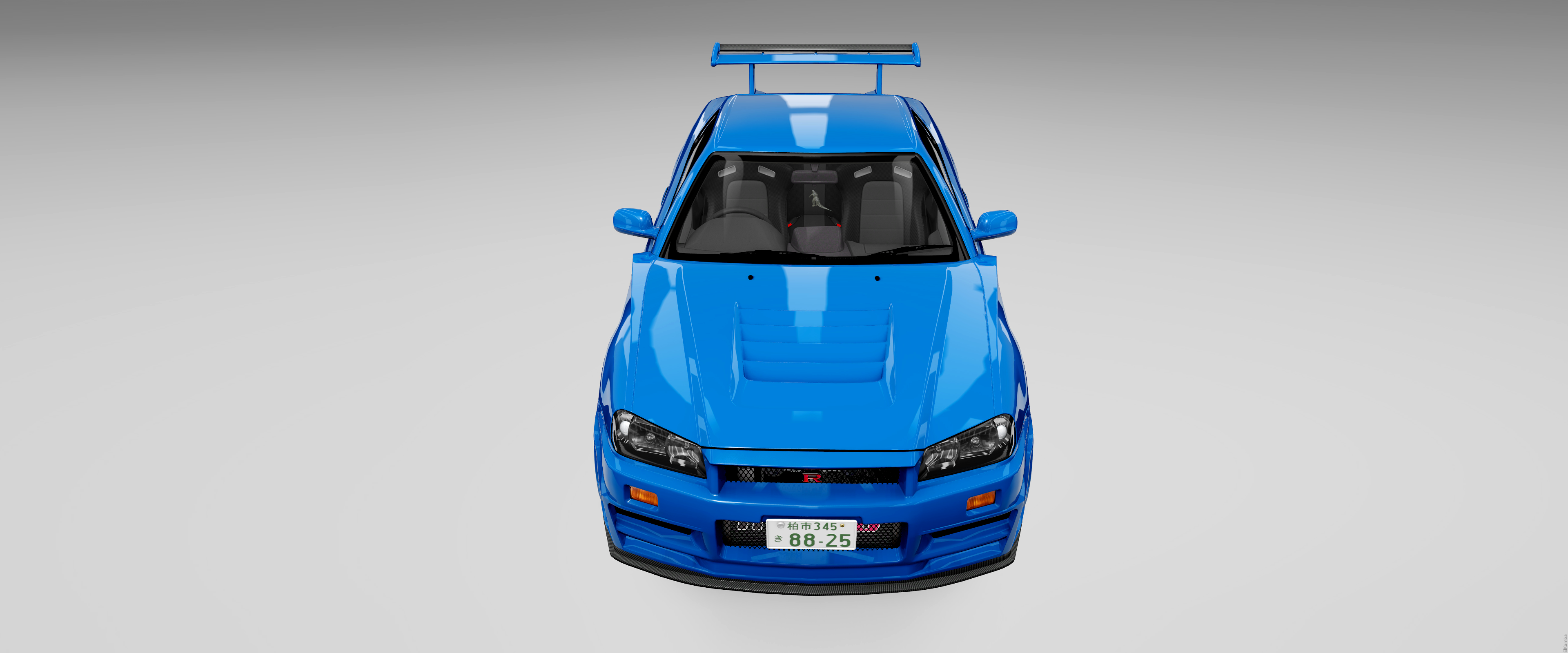 General 3840x1600 car wide screen vehicle Japanese cars minimalism Nissan Nissan Skyline R34 frontal view high angle simple background gray background Nissan Skyline car spoiler