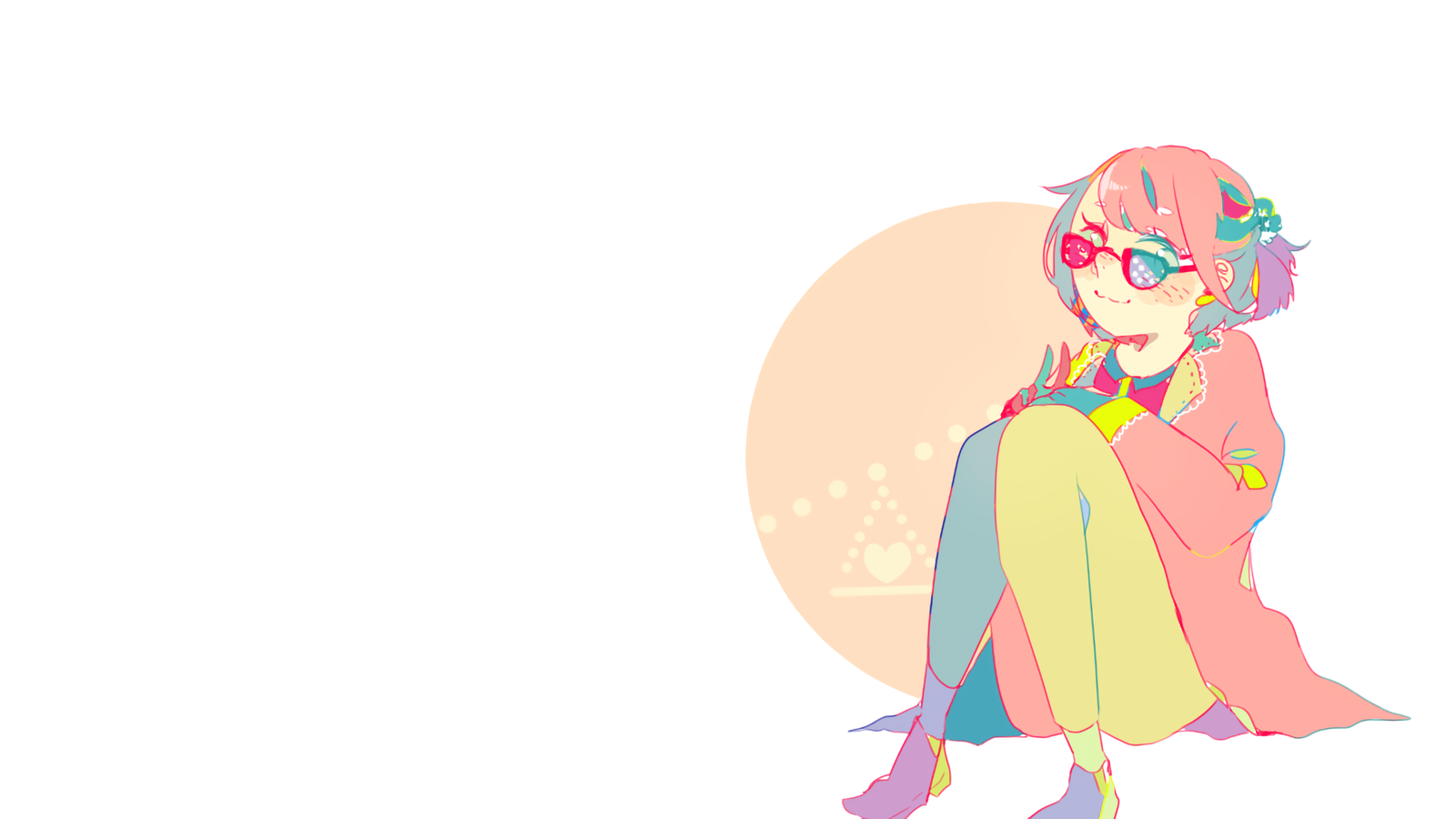 Anime 1600x900 simple background anime girls anime sitting glasses heart (design) white background