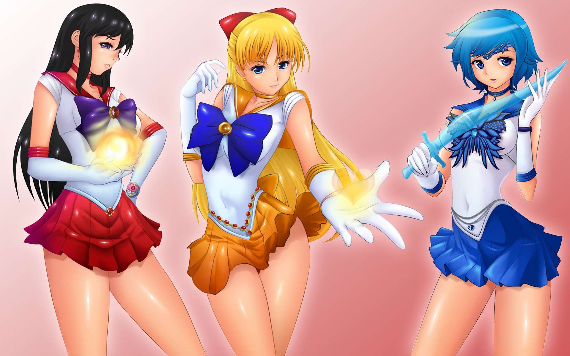 Anime 1920x1200 anime anime girls blonde dark hair blue eyes miniskirt Sailor Moon Sailor Mercury Sailor Mars Sailor Venus