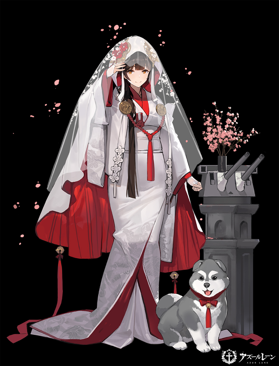 Anime 977x1280 anime girls anime Azur Lane Takao (Azur Lane) artwork Kishiyo dog brides Japanese clothes bridal veil