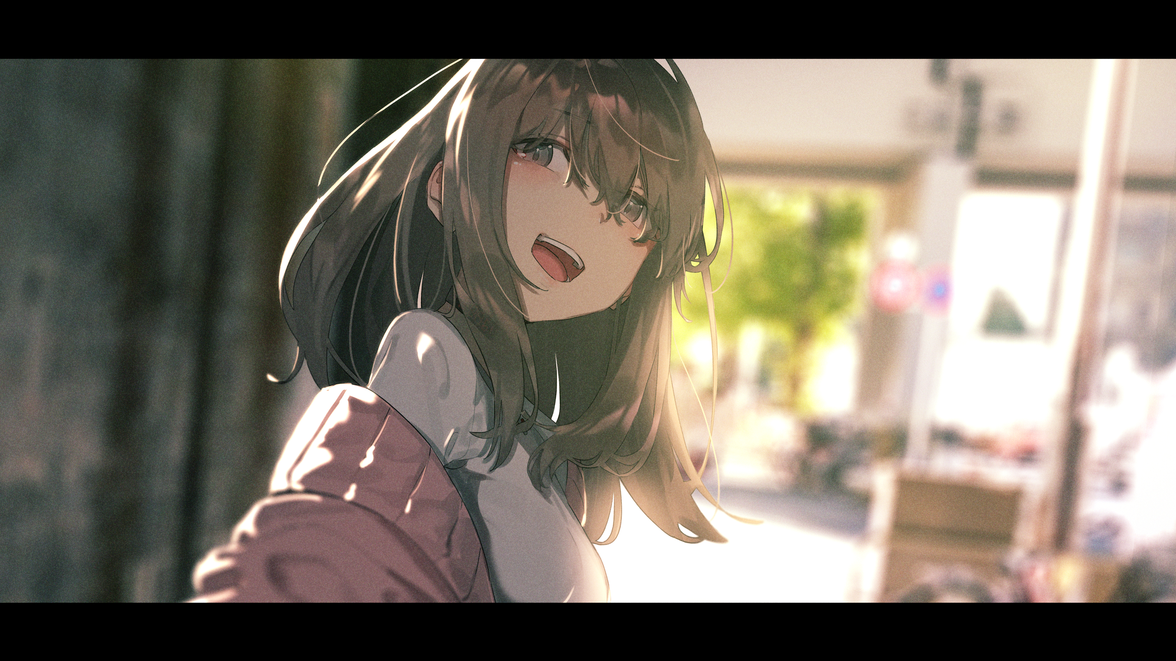 Anime 4026x2264 looking at viewer open mouth smiling happy bokeh portrait anime girls original characters artwork digital art illustration drawing 2D anime Rolua Noa