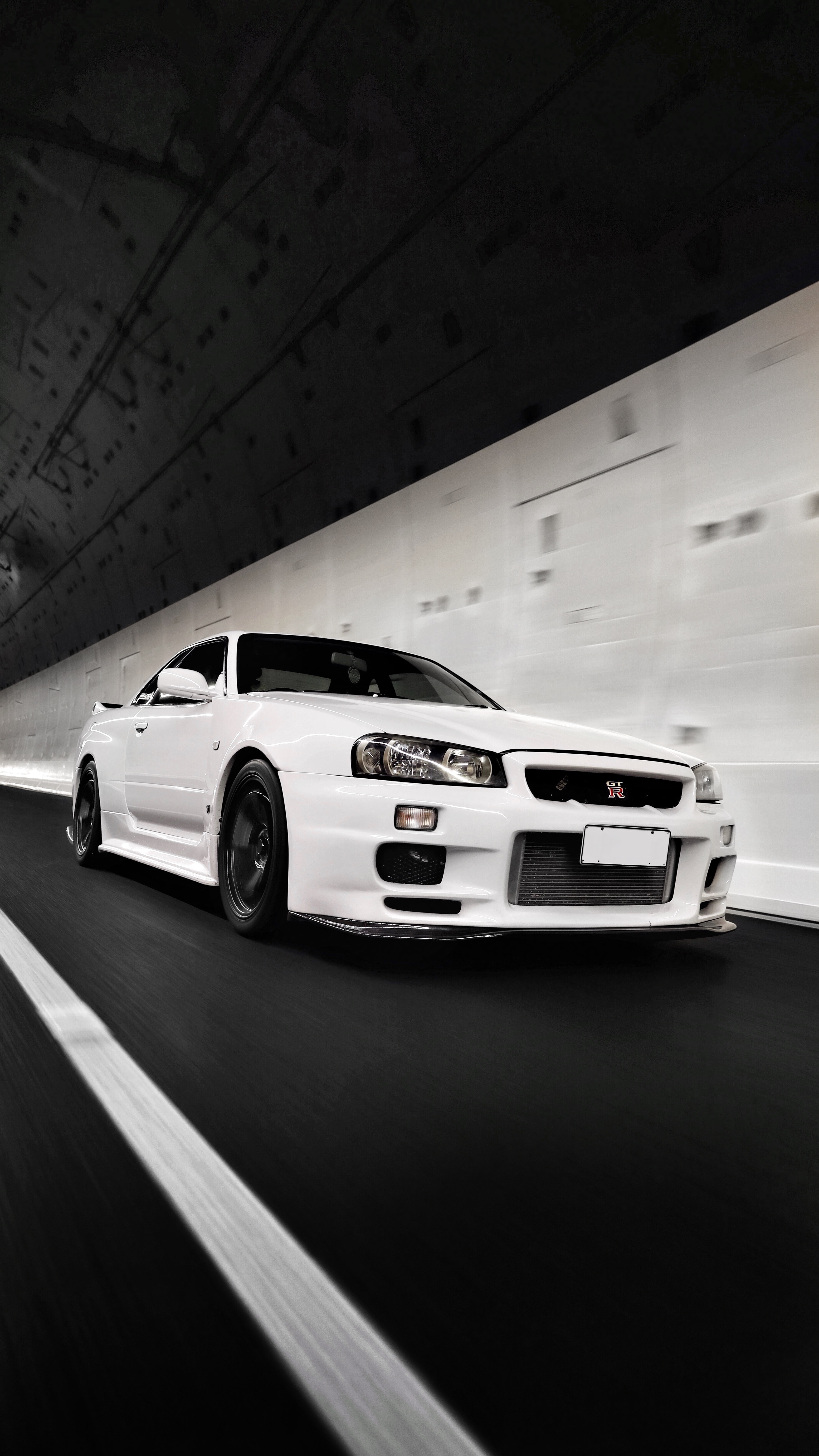 General 3444x6124 Nissan car movement white frontal view Nissan Skyline R34 Japanese cars Nissan Skyline tunnel