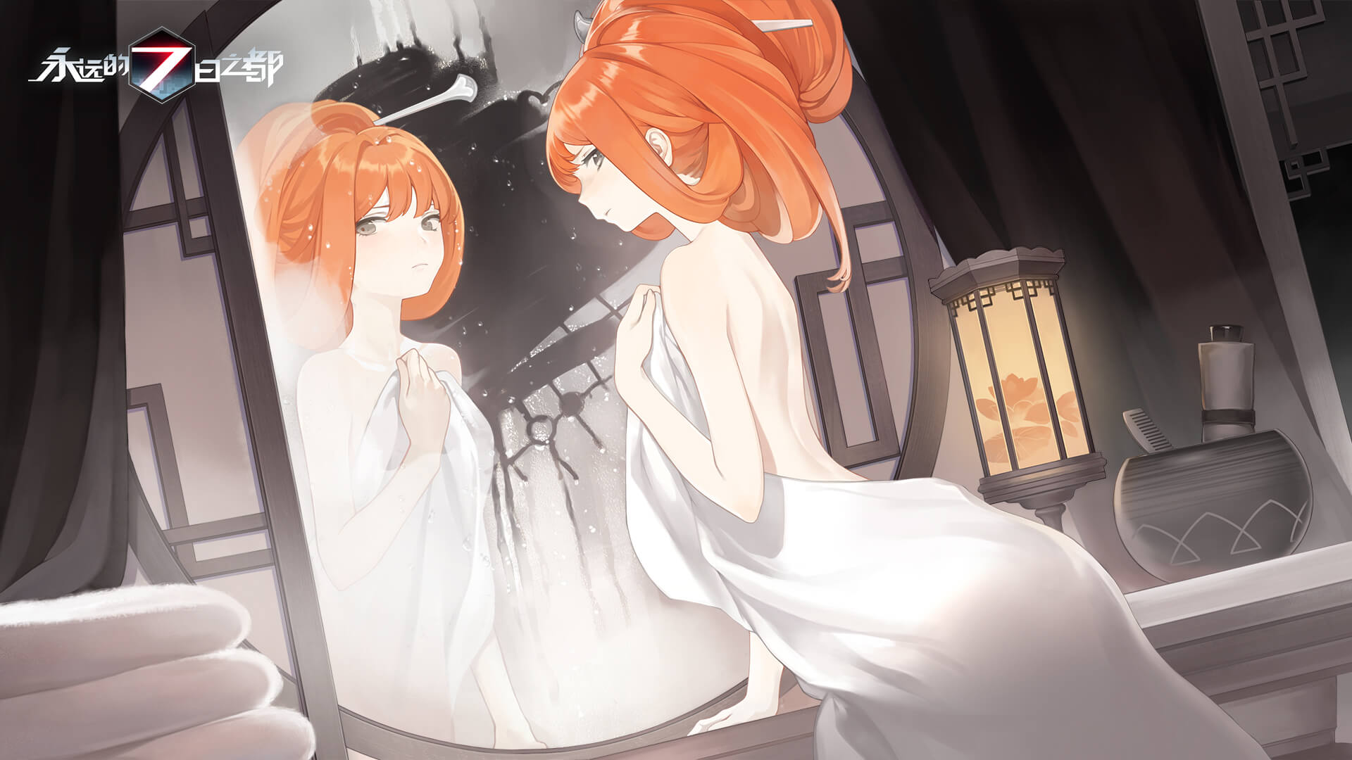 Anime 1920x1080 Forever 7th Capital anime mirror reflection back strategic covering redhead fantasy girl