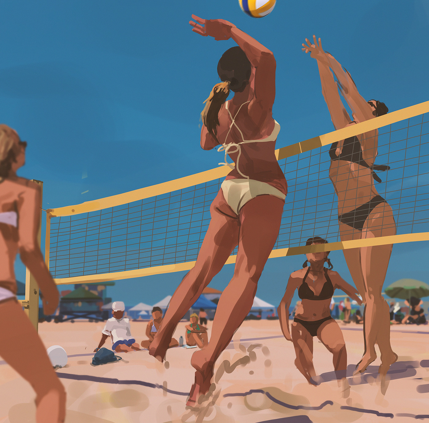 General 1400x1381 illustration artwork 2D digital art beach sky volleyball