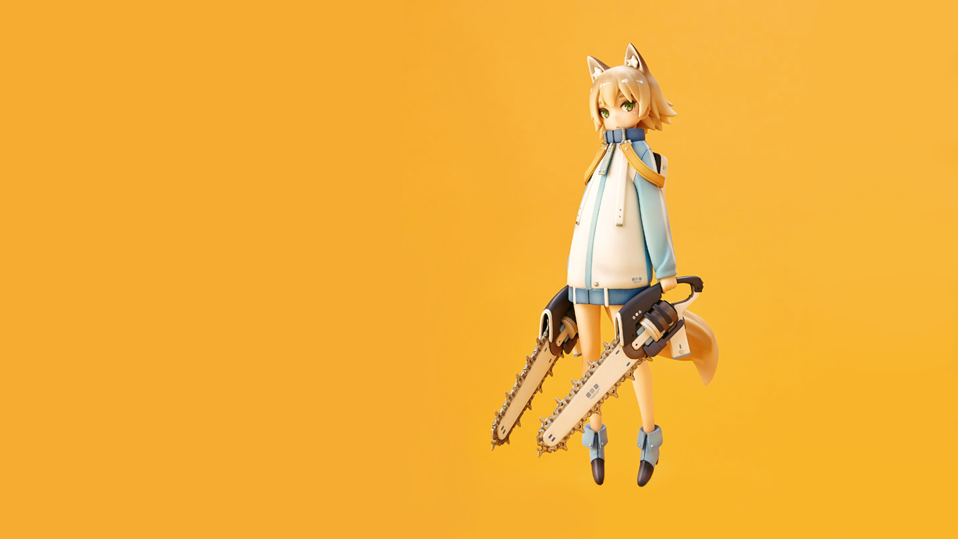 Anime 1920x1080 anime weapon yellow yellow background chainsaws cat ears
