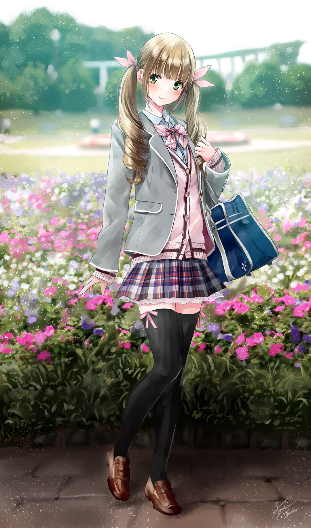 Anime 1080x1833 anime anime girls digital art artwork 2D portrait display Kazuharu Kina school uniform thigh-highs