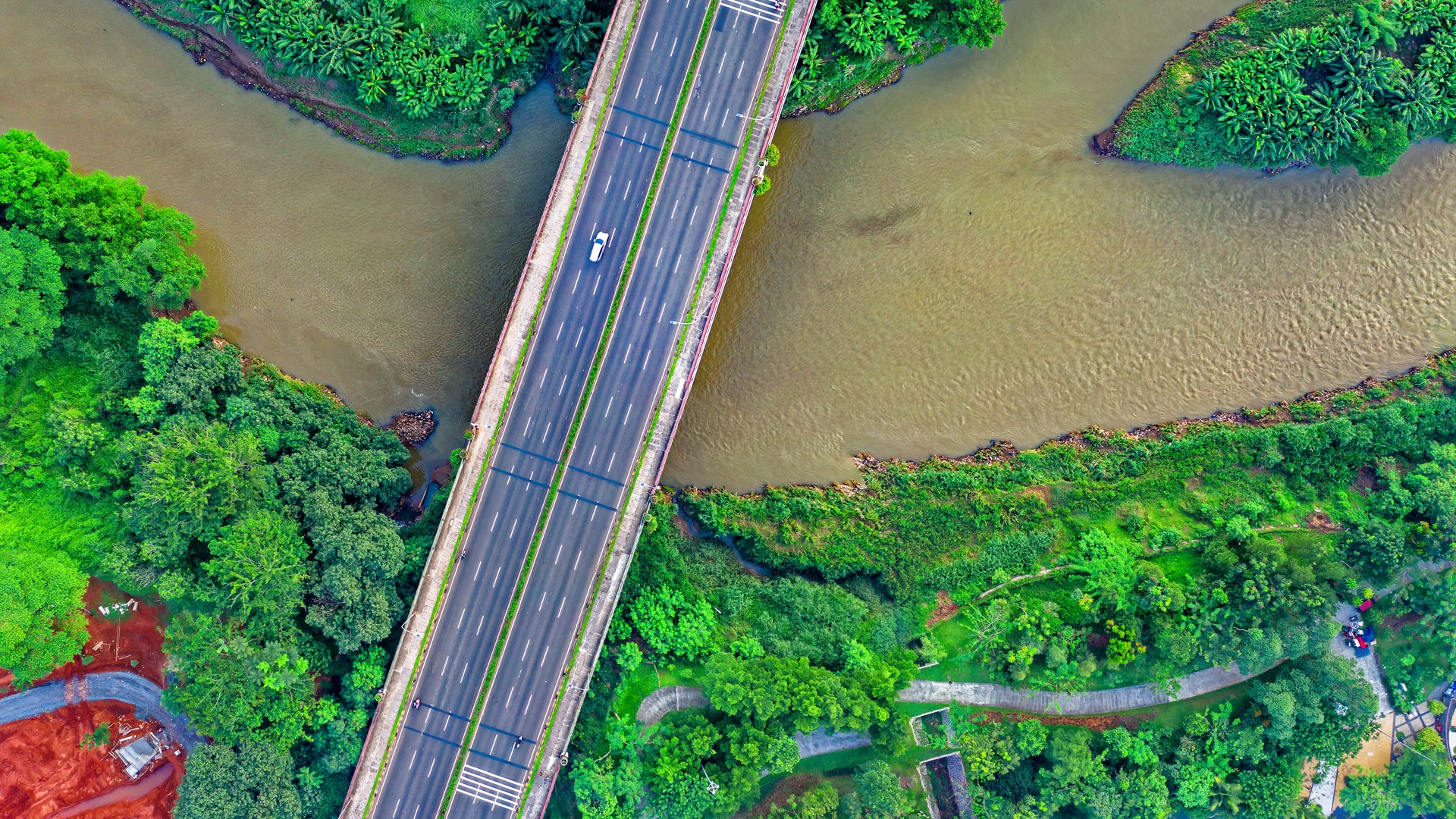 General 1920x1080 aerial view highway road trees car bridge river forest palm trees nature landscape traffic