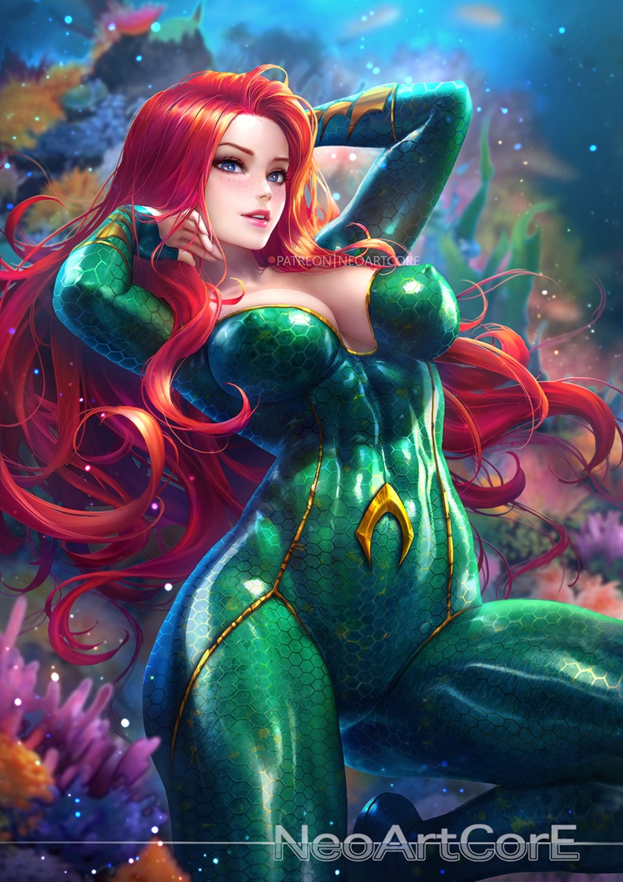 Mera Aquaman Big Boobs Redhead Fantasy Girl Neoartcore Artist Boobs Curvy Long Hair
