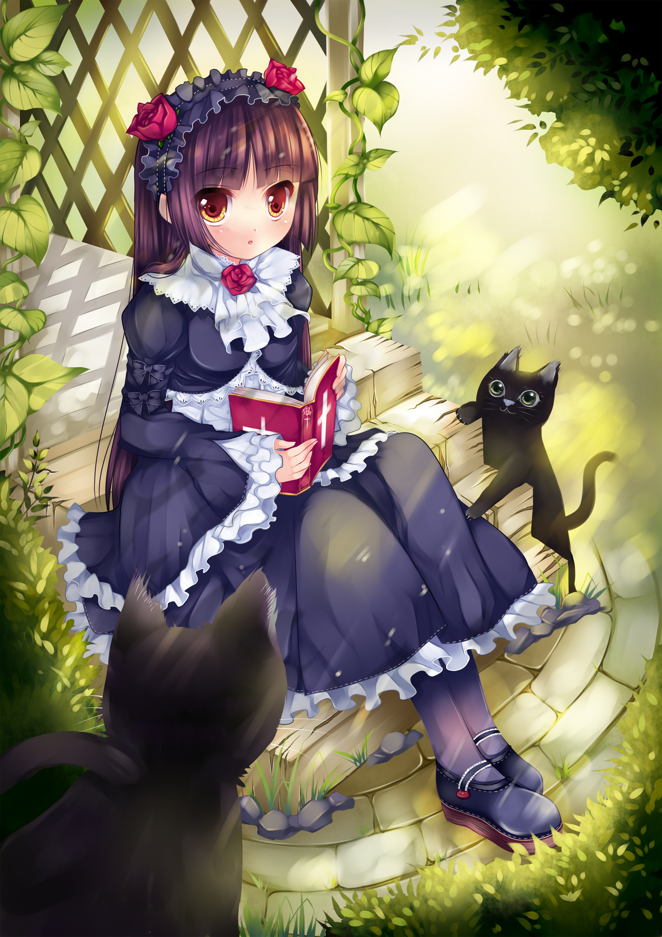 Anime 2121x3000 2D artwork anime girls gothic lolita cats books Ore no Imouto ga Konnani Kawaii Wake ga Nai Gokou Ruri Usagihime