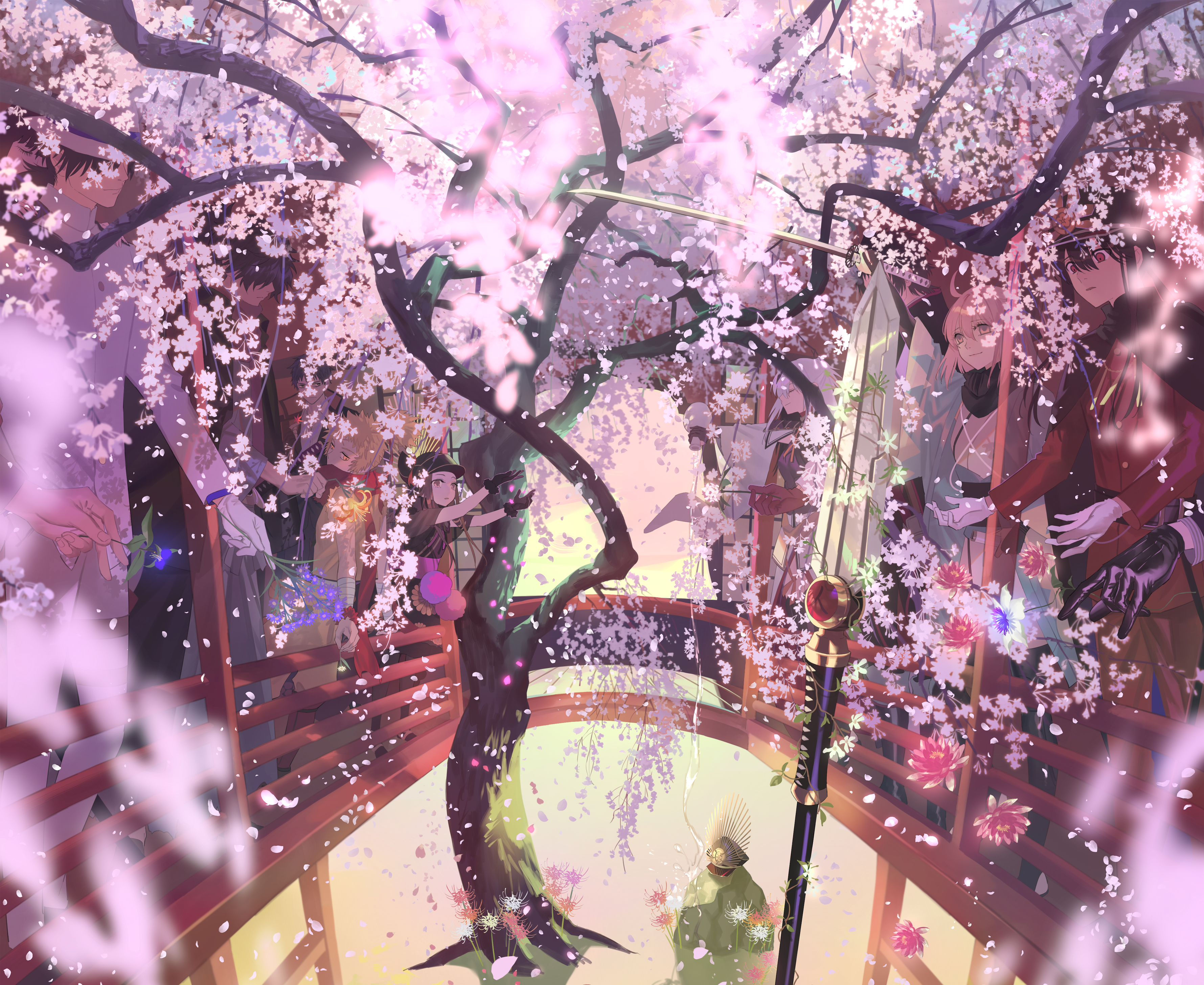 Anime 3559x2912 anime anime girls digital art artwork Warabi Tama Fate series cherry blossom