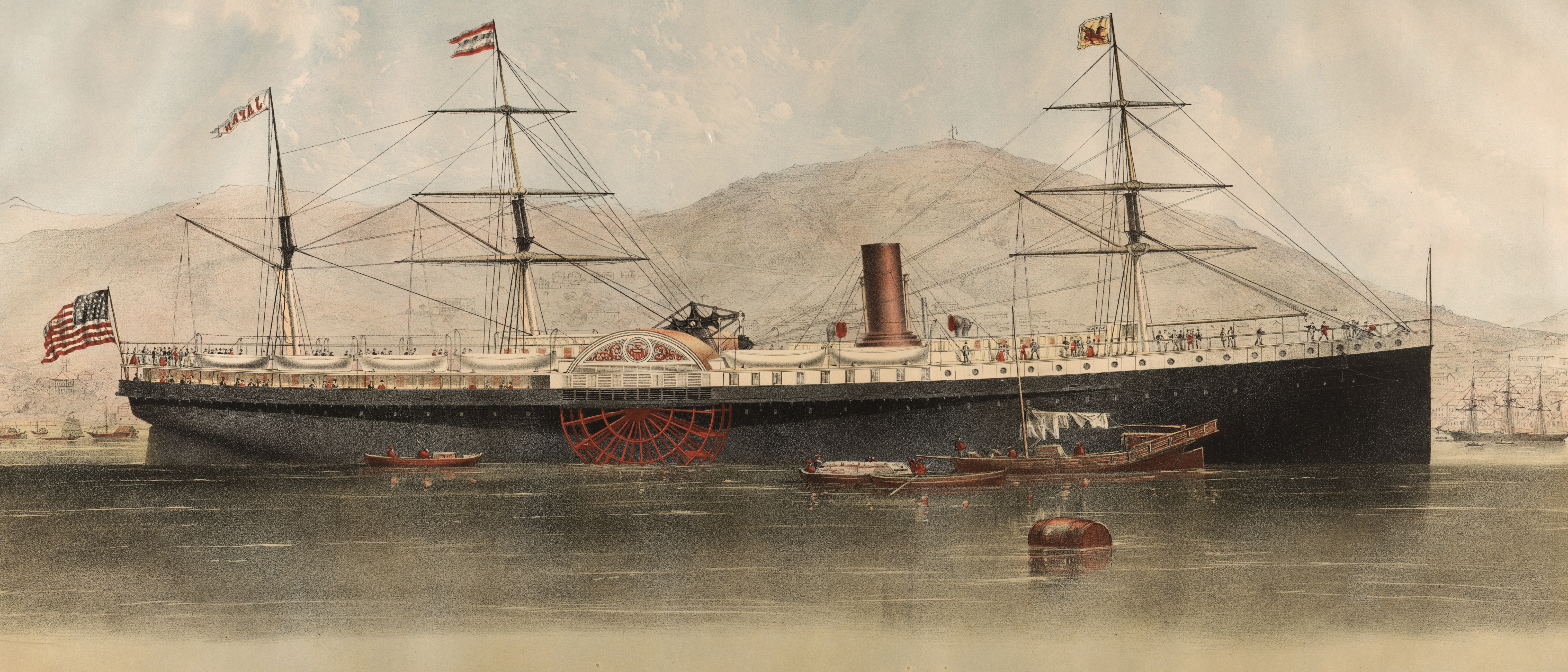 General 6097x2613 ultrawide painting ship steam ship lithograph