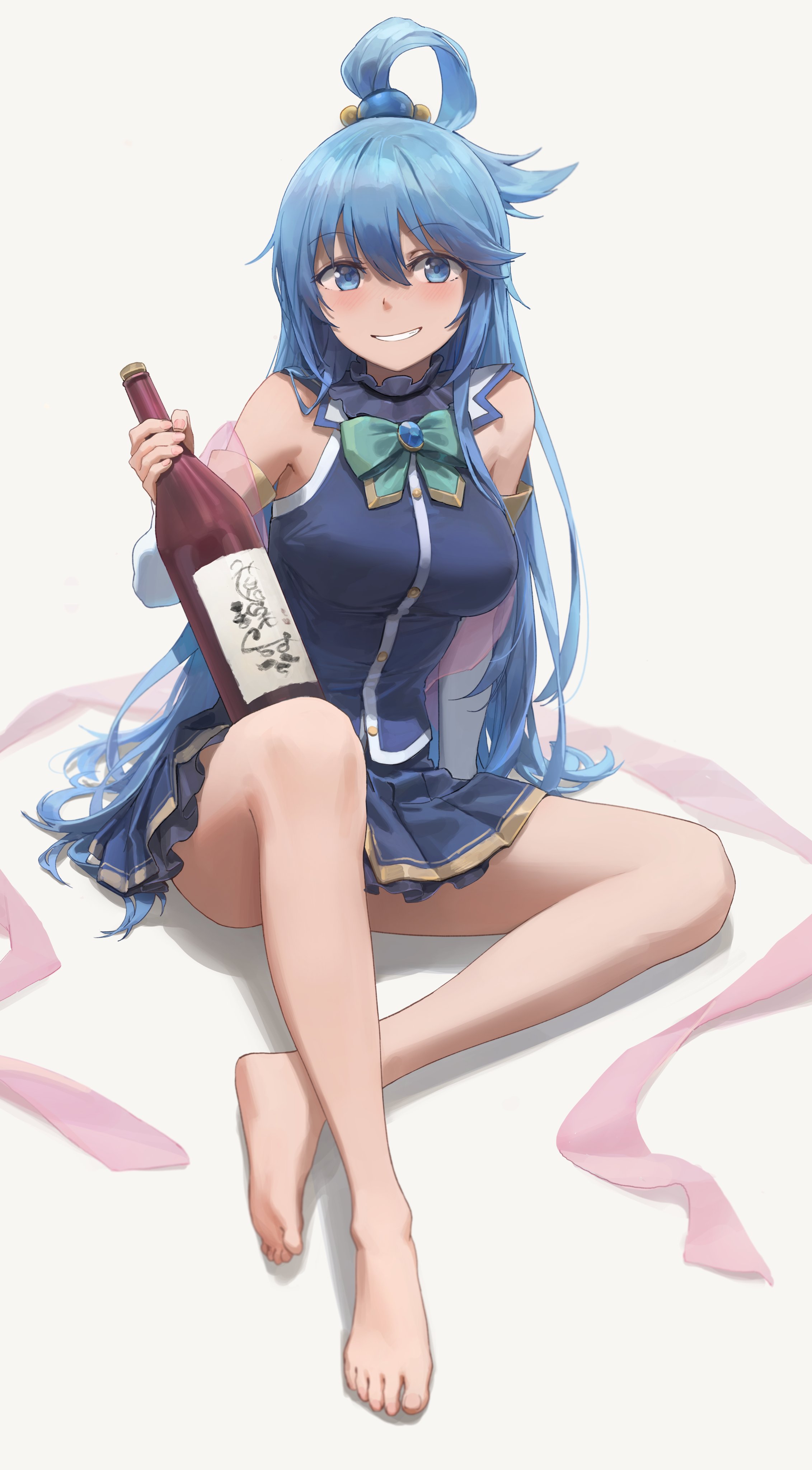 Anime 2263x4096 anime anime girls digital art artwork 2D portrait display Kono Subarashii Sekai ni Shukufuku wo! Aqua (KonoSuba) Yohan1754 blue hair blue eyes smiling dress barefoot