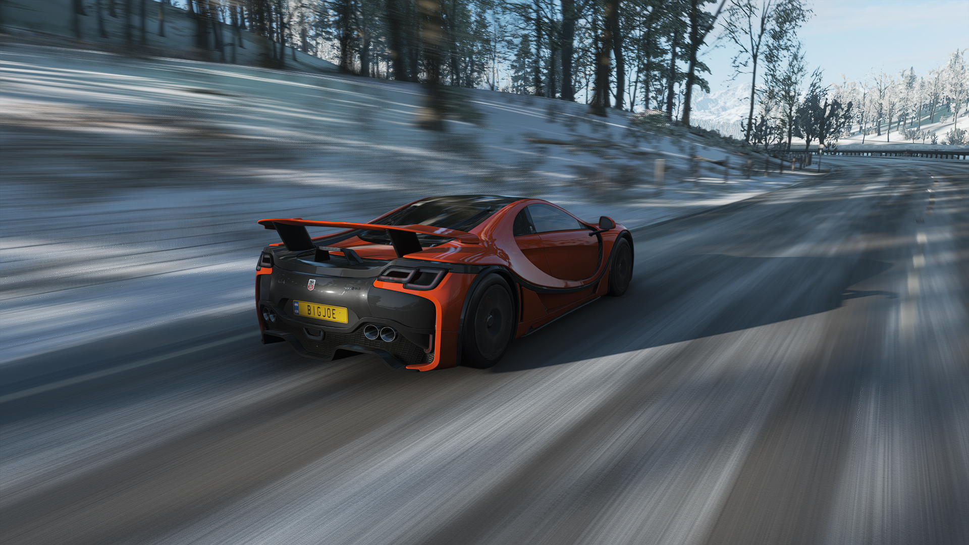 General 1920x1080 Forza Horizon 4 Forza Horizon Forza car driving CGI GTA Spano video games vehicle rear view road licence plates blurred blurry background trees PlaygroundGames