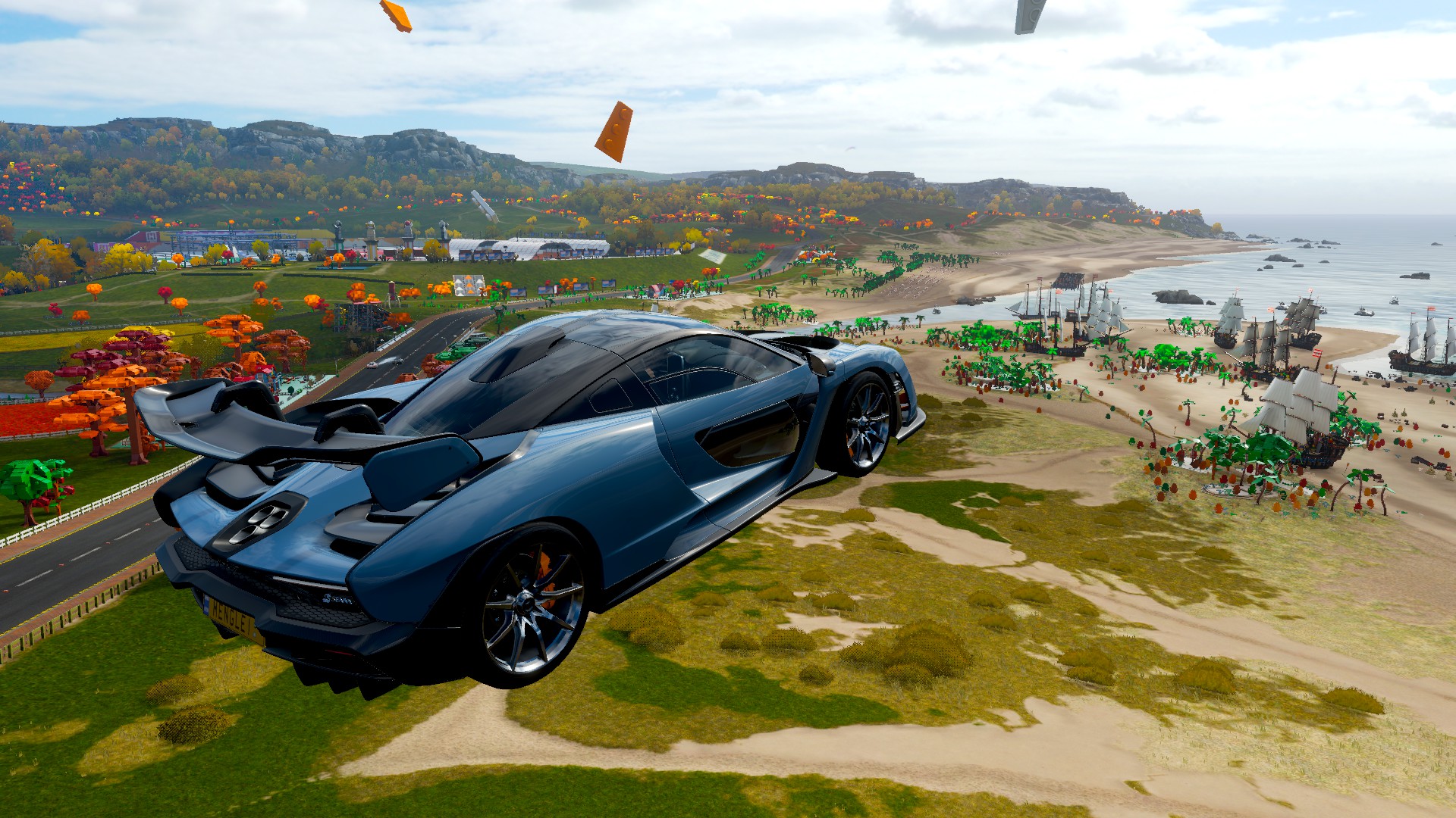 General 1920x1080 Forza Horizon 4 car LEGO video game art sky clouds road landscape video games vehicle side view licence plates water CGI mountains PlaygroundGames British cars